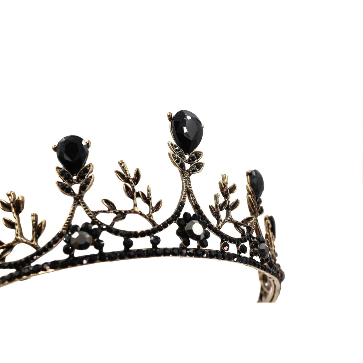 Midnight Blossom Tiara Crown in Gold with Black Gems | Royalty Crown Party or Bridal Hair Accessory