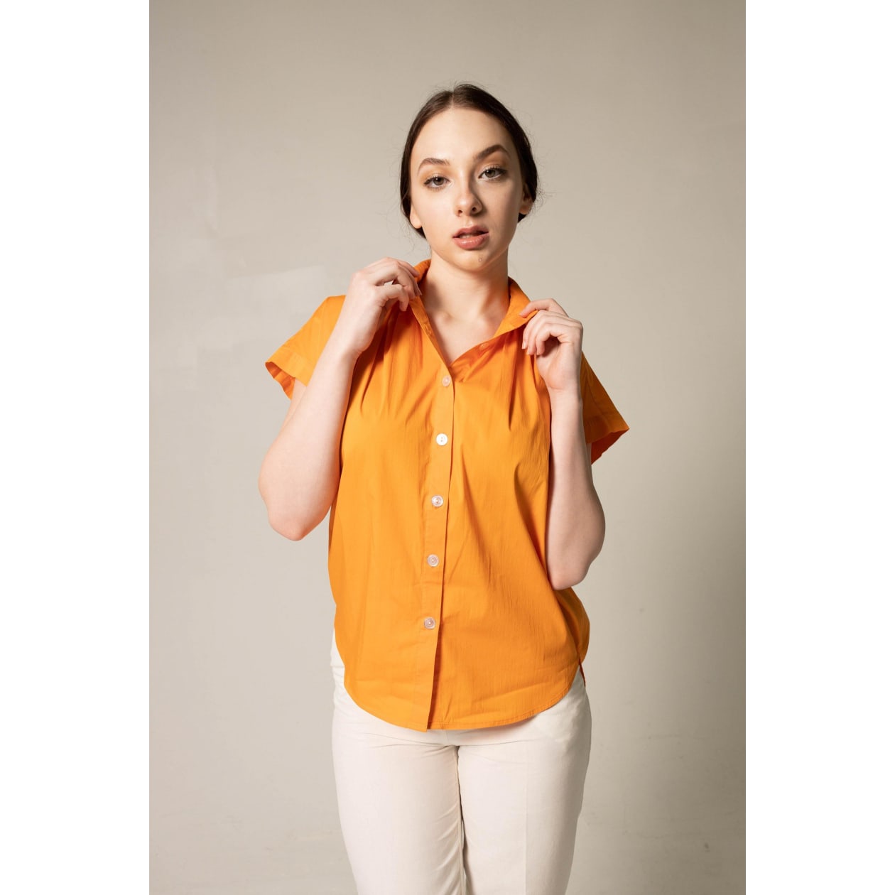 Women's Gather Collar Shirt in Orange