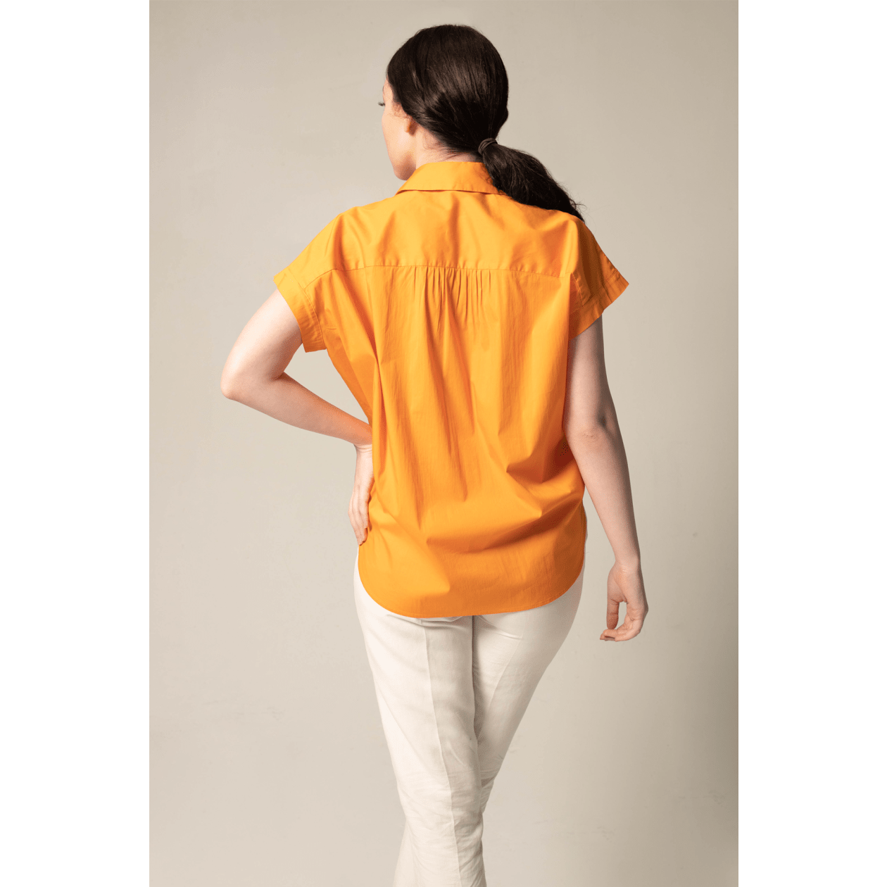 Women's Gather Collar Shirt in Orange