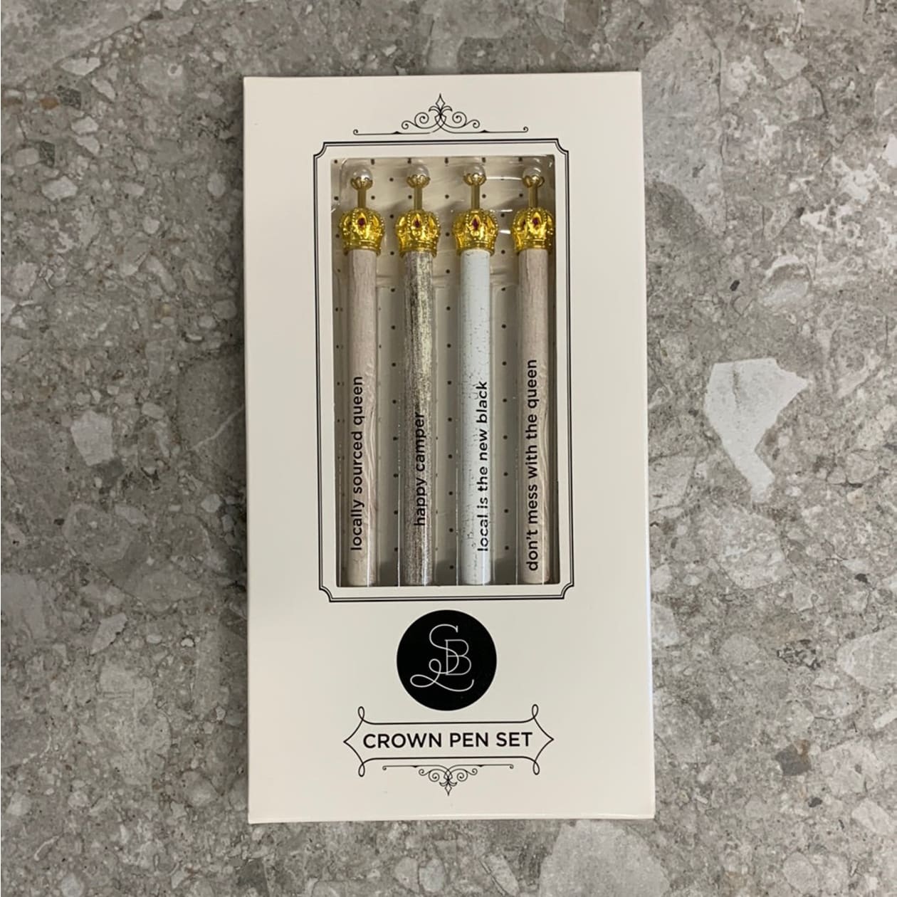 Farmhouse Crown Boxed Pen Set of 4 | Giftable Pens with Gold Accents | Local Is The New Black, Organically Grown Princess...