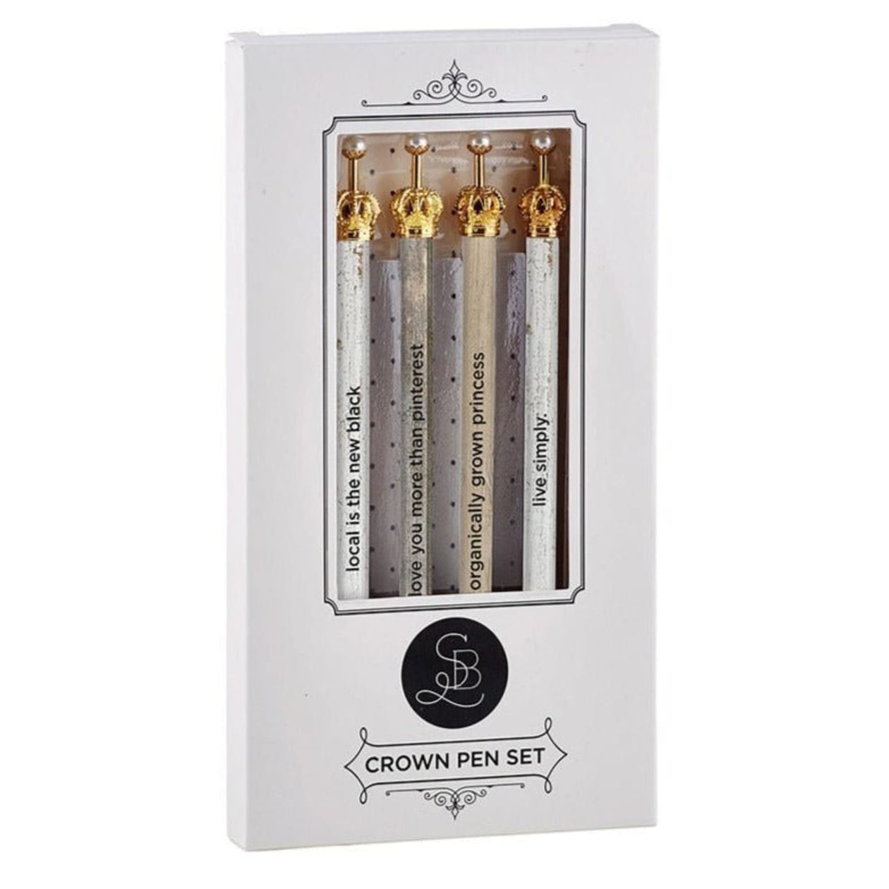 Farmhouse Crown Boxed Pen Set of 4 | Giftable Pens with Gold Accents | Local Is The New Black, Organically Grown Princess...