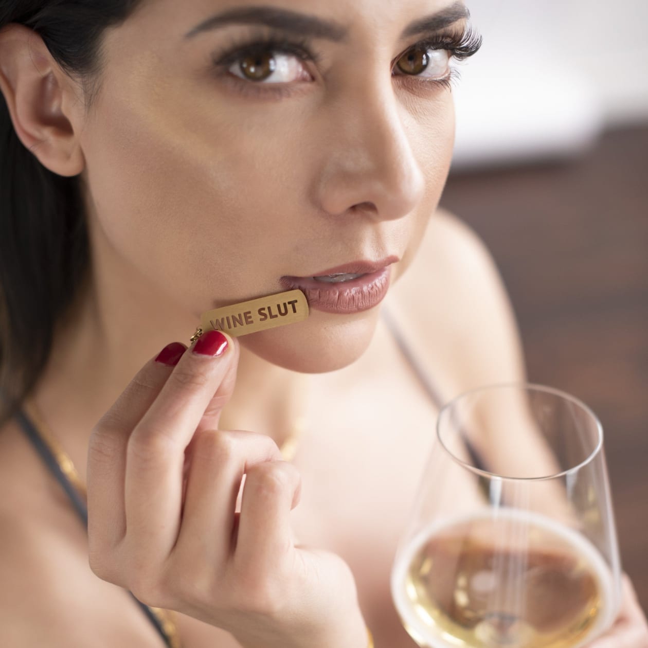 Wine Slut Cutout Stainless Steel Drop Bar Necklace