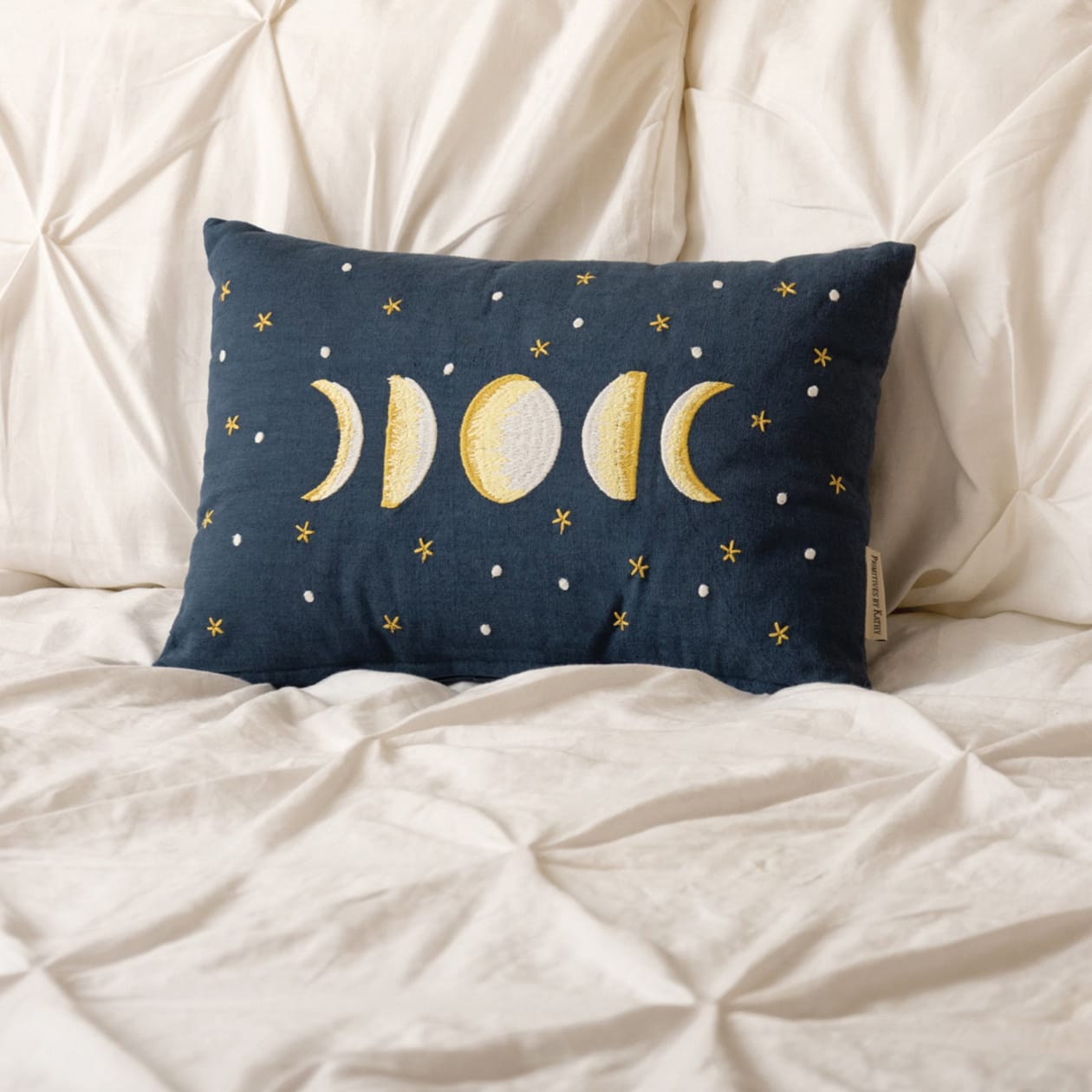 Moon Phases Pillow | Navy Blue Cotton | 15" x 10"