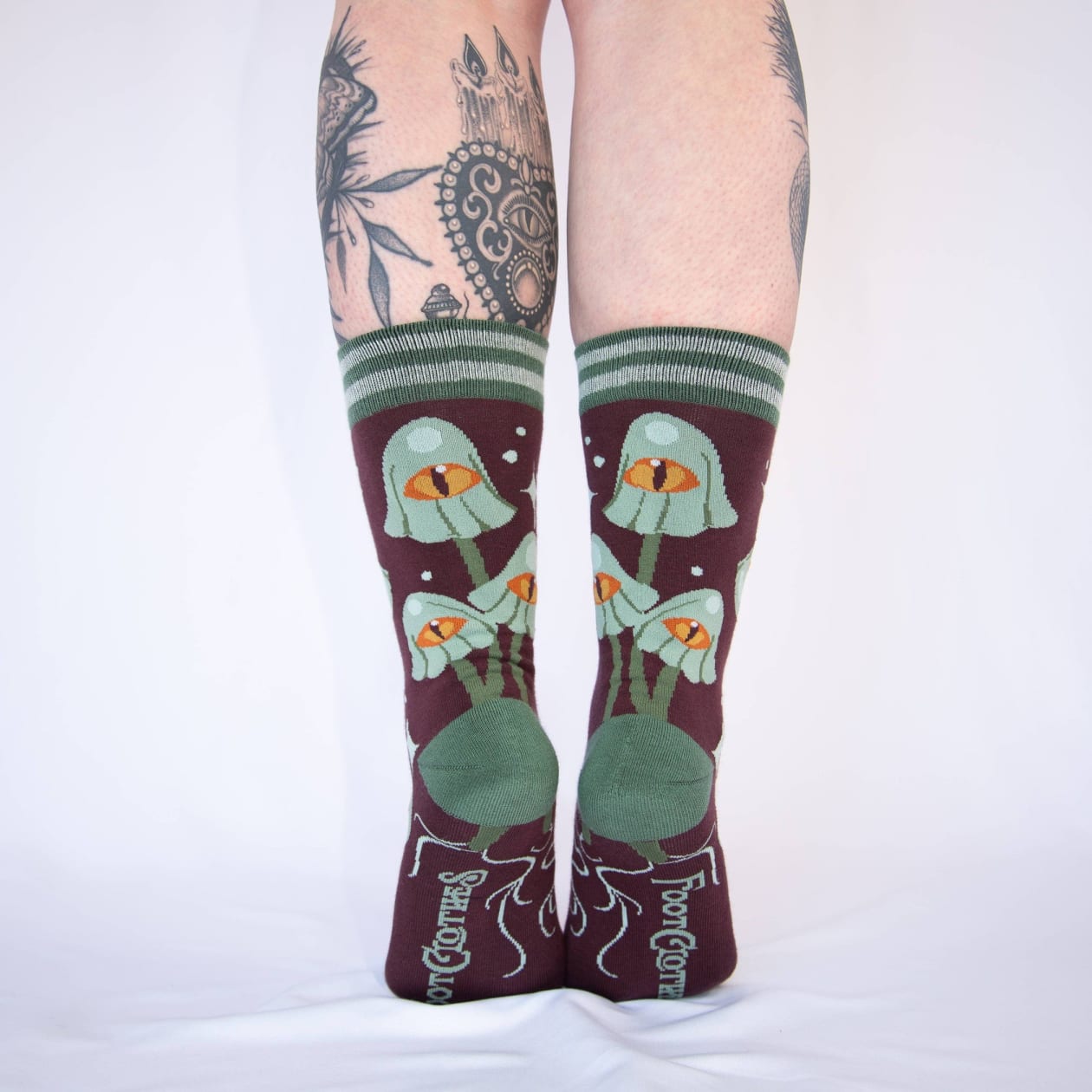 Mystic Mushrooms Crew Socks | Enchanted One-eyed Fungi Footwear