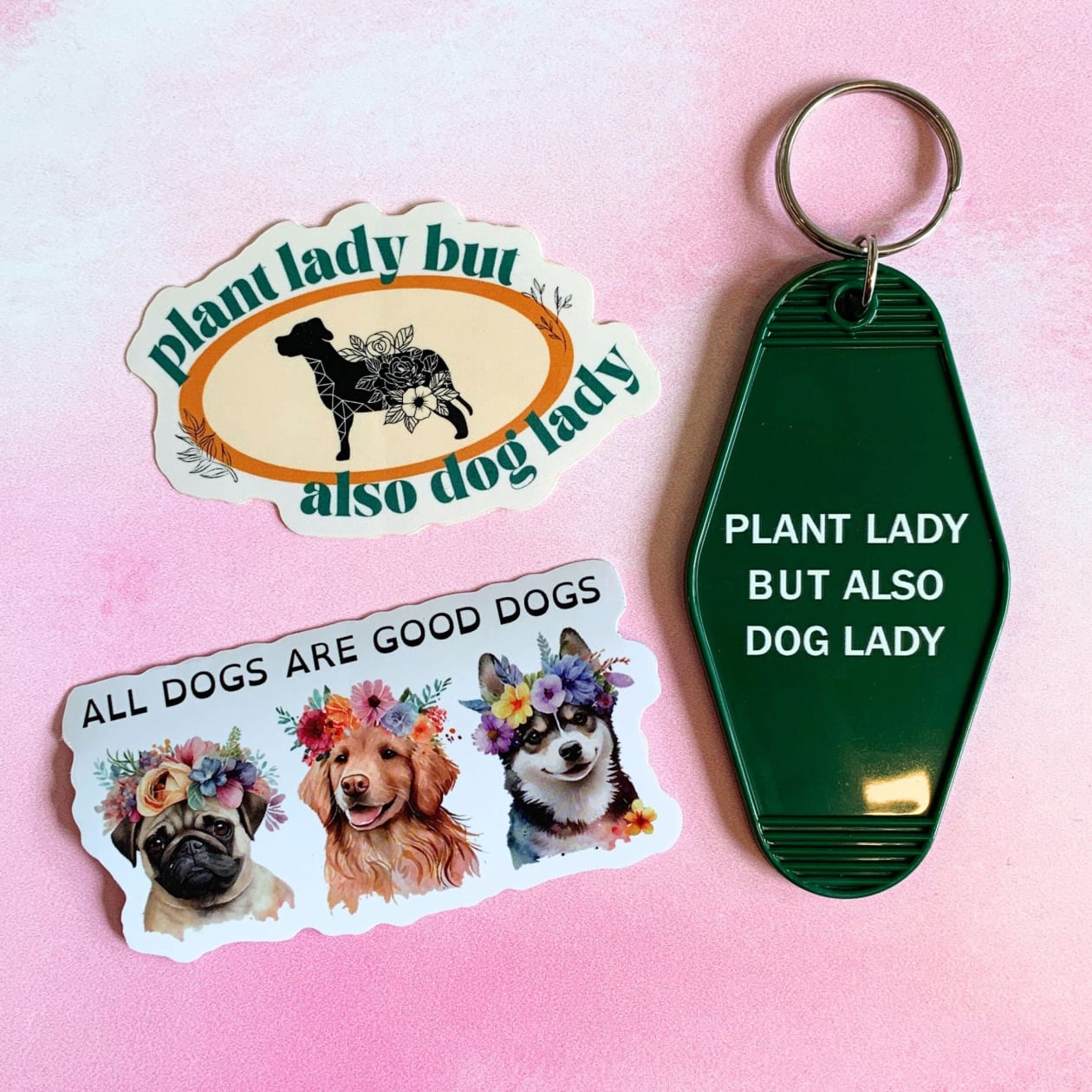 Plant Lady But Also Dog Lady Motel Style Keychain | Green