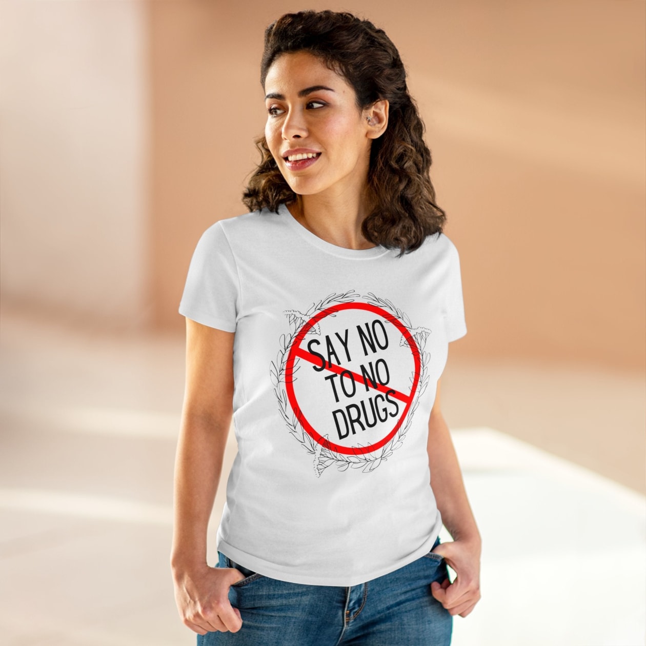 Say No to No Drugs Women's Midweight Cotton Tee - Color: White, Size: S