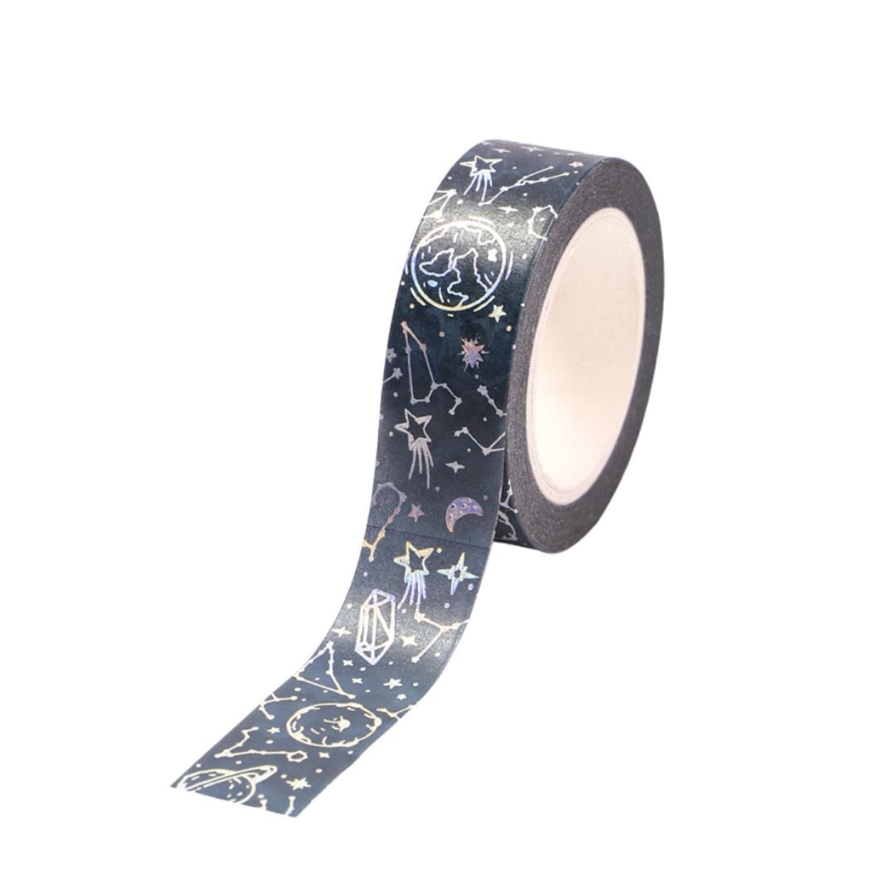 Celestial Silver Washi Tape | Moon and Constellations on Black | Gift Wrapping and Craft Tape