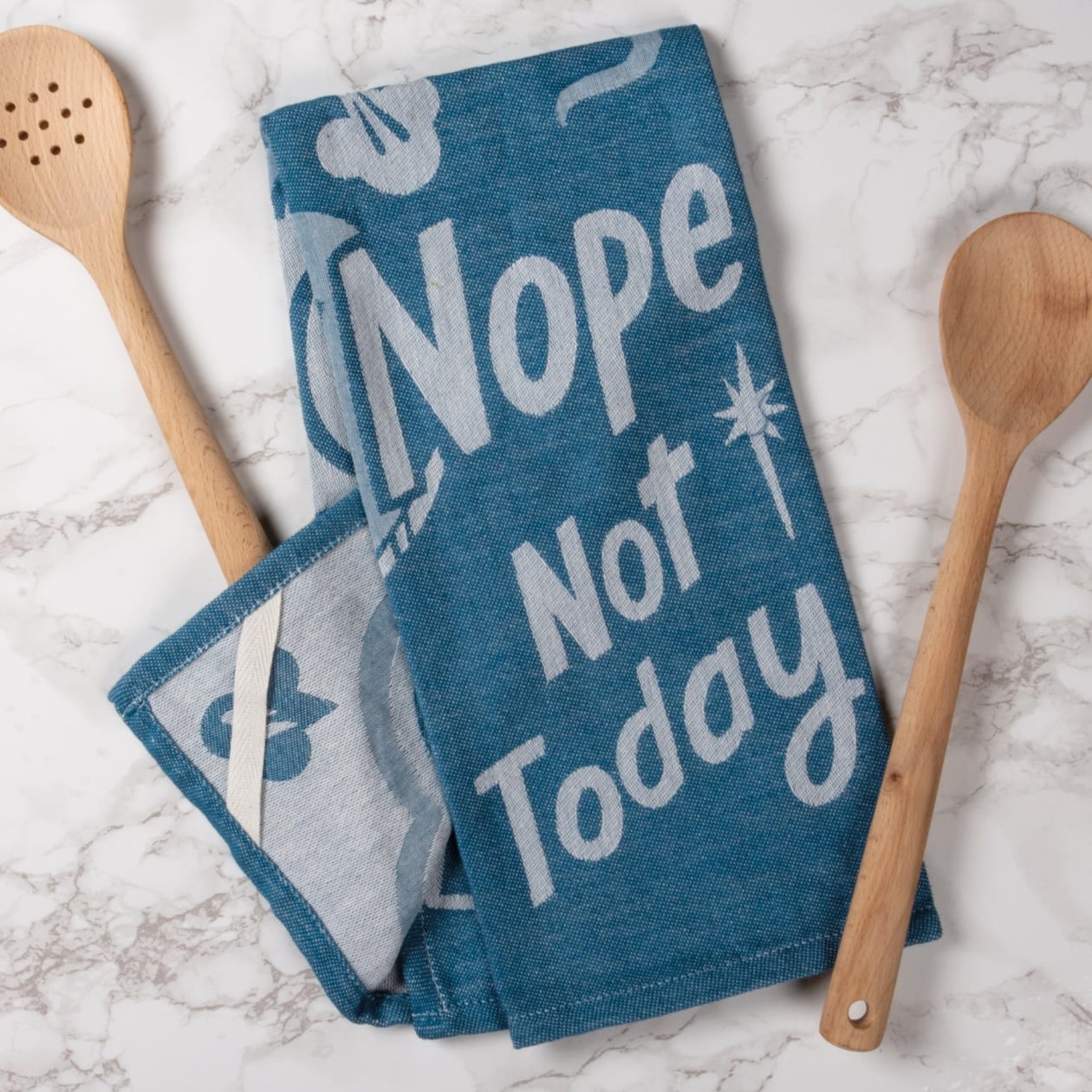 Nope Not Today Funny Dish Cloth Towel in Blue | Ultra Soft and Absorbent Jacquard | All-Over Design | Unfolds 20" x 28" | Gift for Her