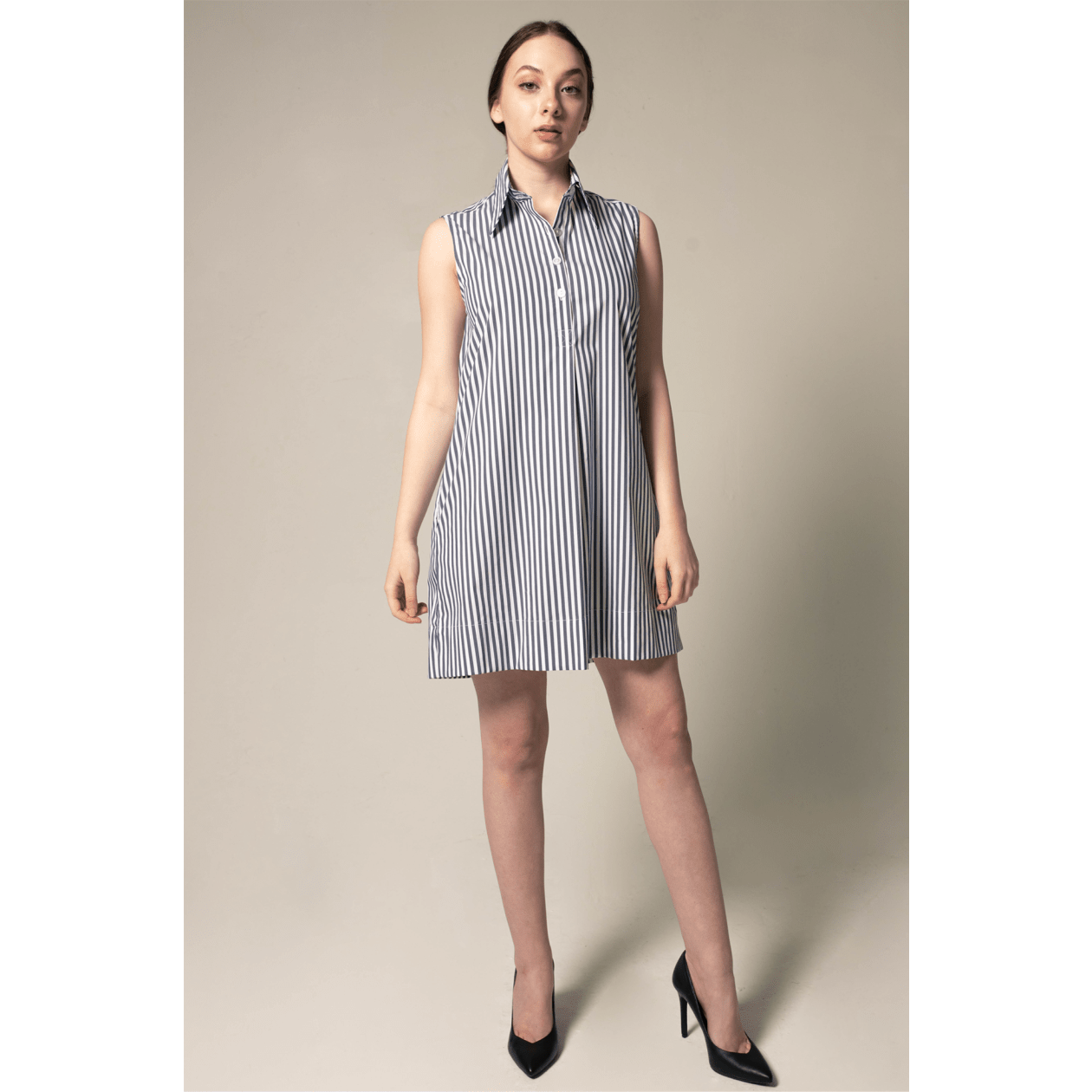 Italian Cotton Blue Stripe Sleeveless Dress