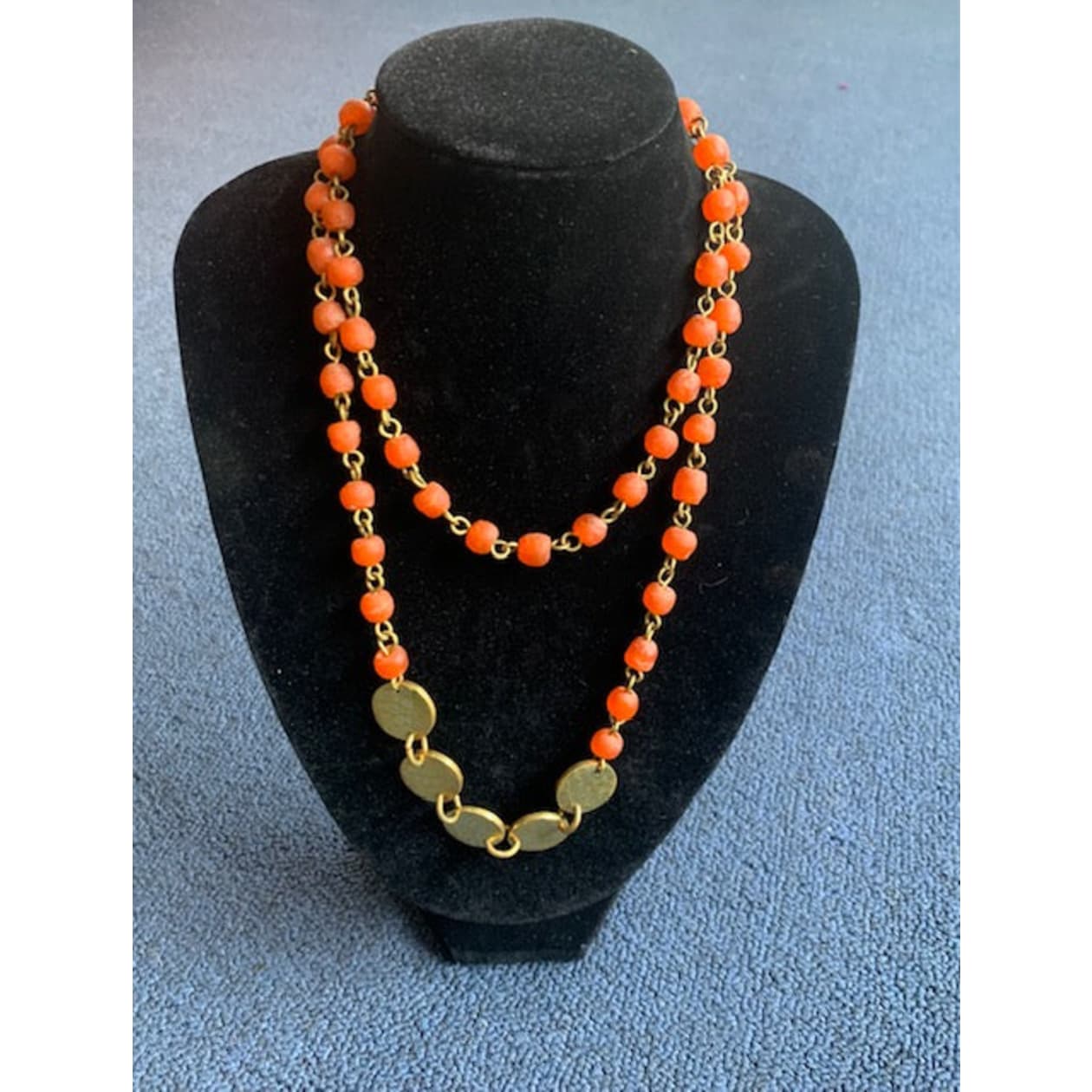 Ngazi Glass stone Bead Necklace - Color: Amber Red