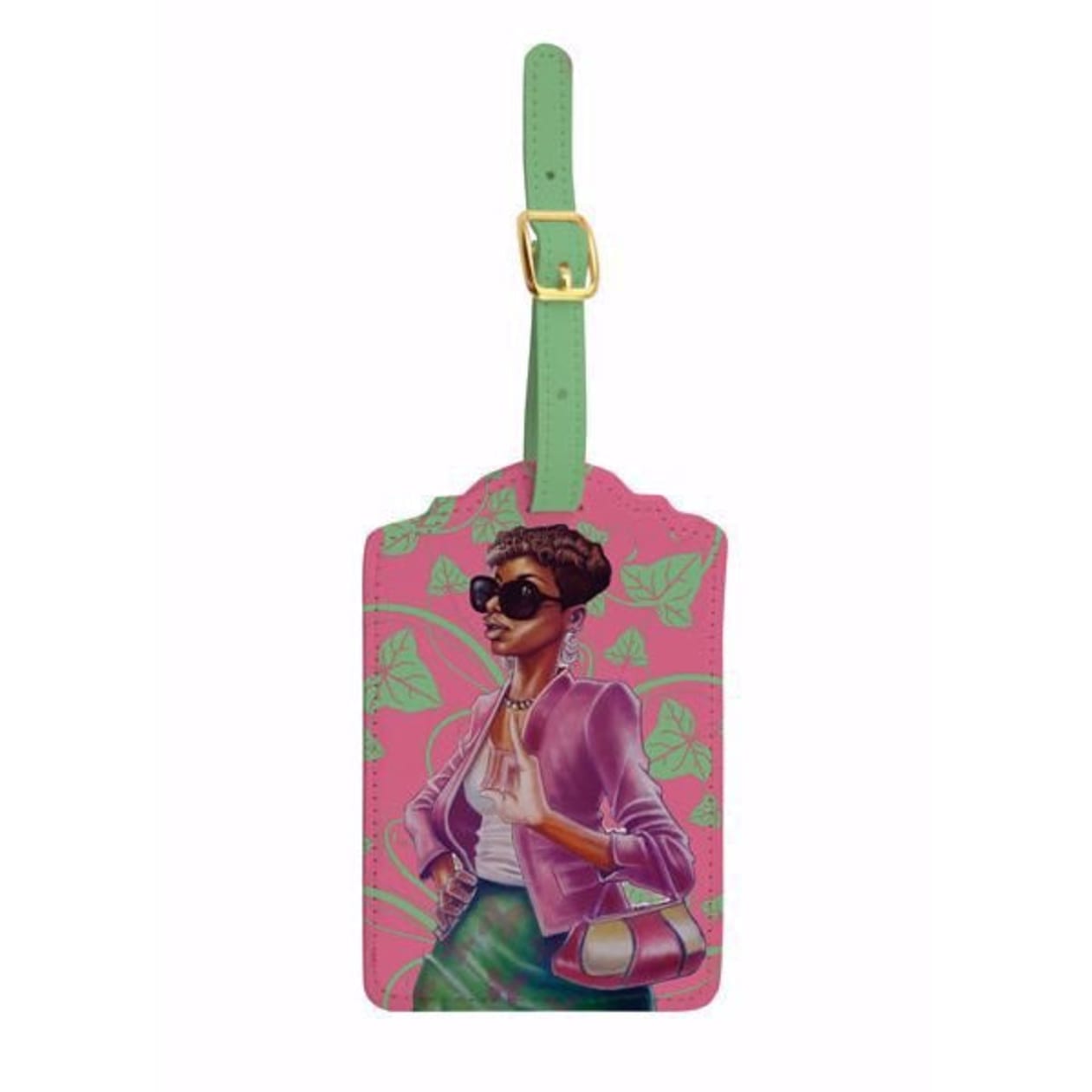 African-American Expressions Pink and Green Stylish Woman Luggage Tag Set of 2 | Gift for Her