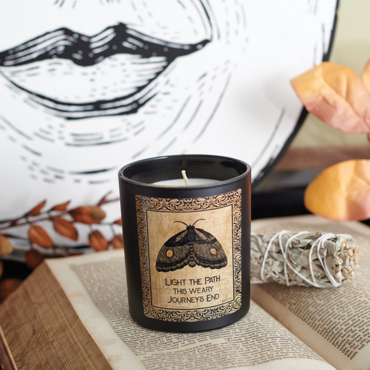 Light The Path Journey's End Jar Candle | Moth in Frosted Black Glass | 35hrs Burn Time