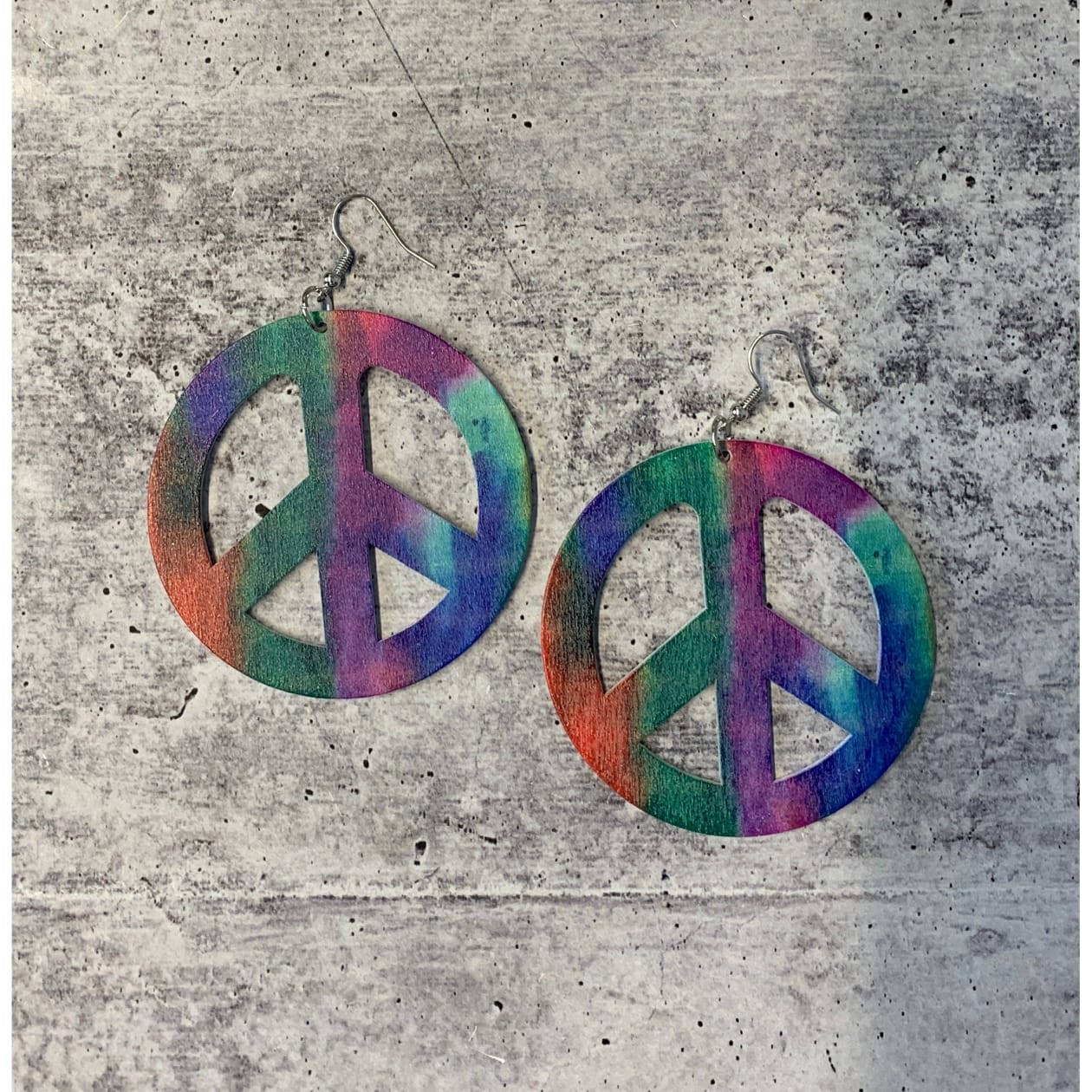 Ultra Large Wood Tie Dye Peace Sign Earrings ✌️