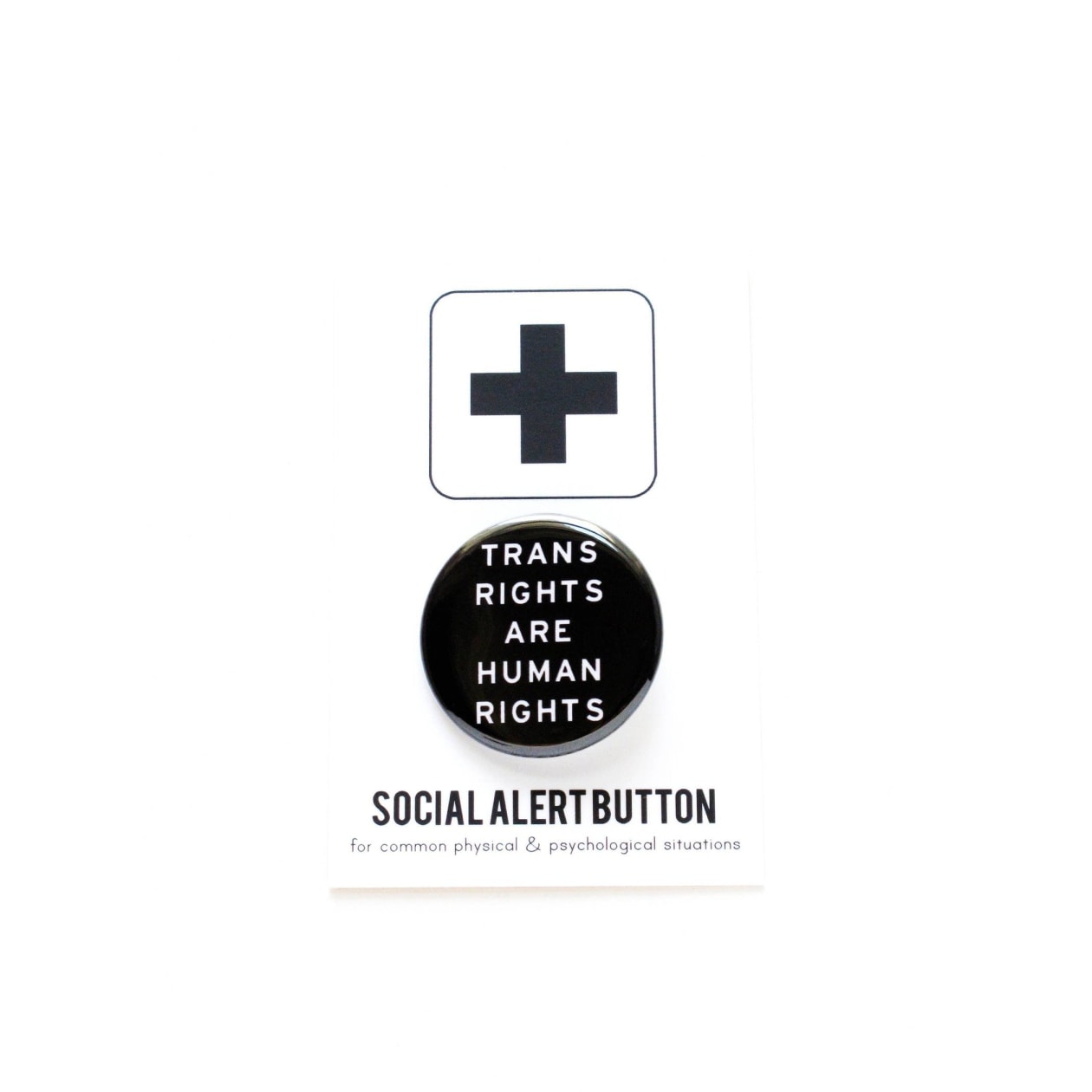 Trans Rights are Human Rights Pinback Buttons | Social Justice LGBTQ Pride [Black, Blue, Pink] - Color: Black