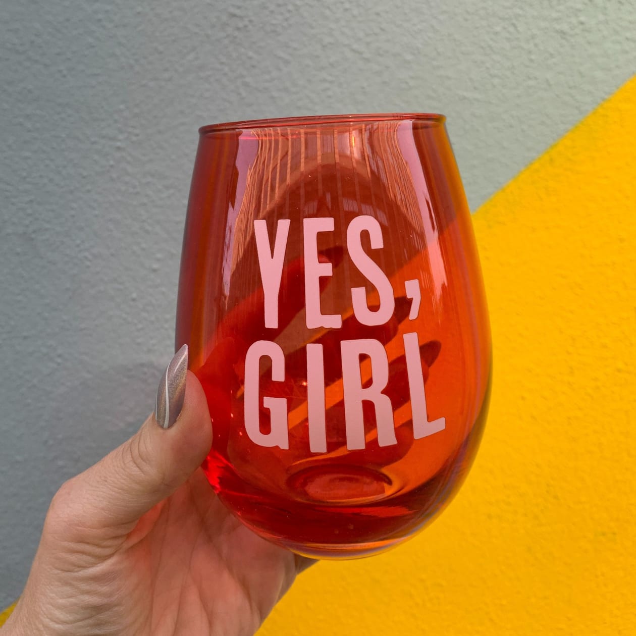 Yes, Girl Stemless Wine Glass in Red and Pink | 20 Oz.