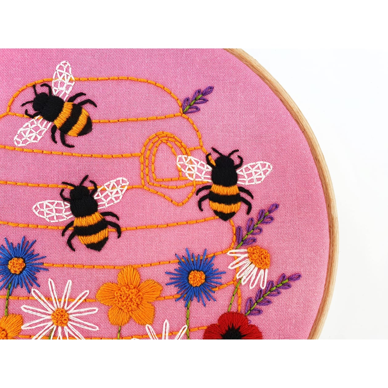 Honey Bees and Wildflowers Handmade Embroidery Kit Hoop