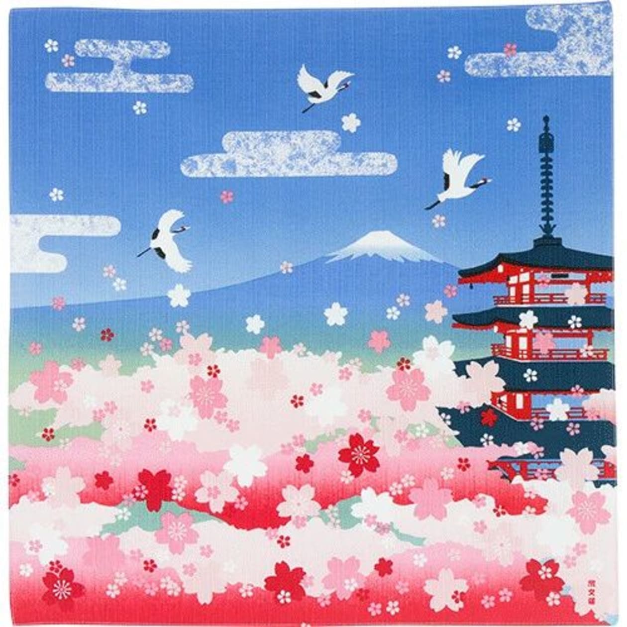 Mt.Fuji  Cherry Blossoms Bento Wrapping Cloth | Japanese Fabric Wrapping Furoshiki | 19.68" x 19.68"