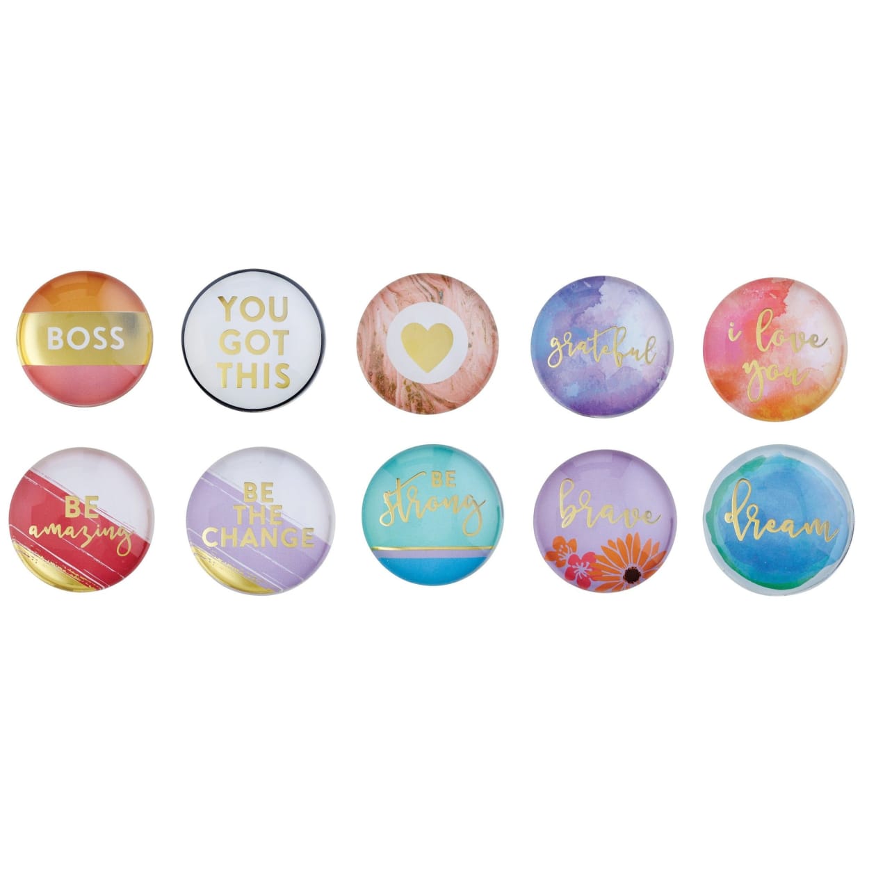 Round Glass Magnets | Metallic Gold Text | 10 Options Mix and Match