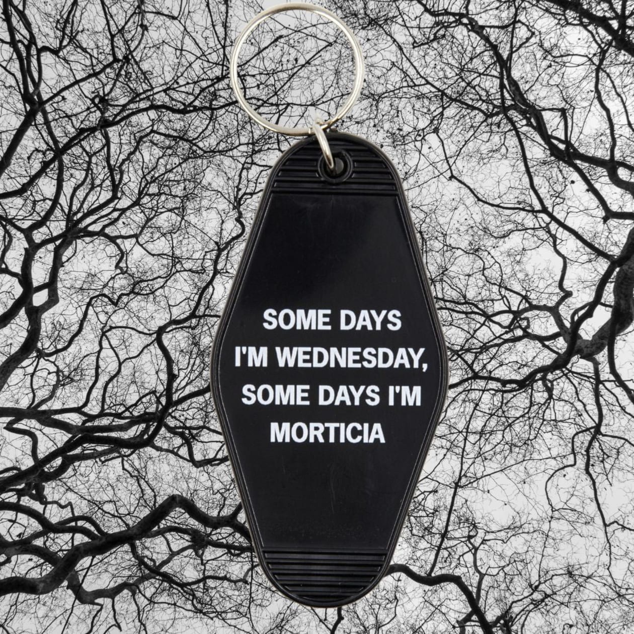 Some Days I'm Wednesday, Some Days I'm Morticia Motel Style Keychain In Black