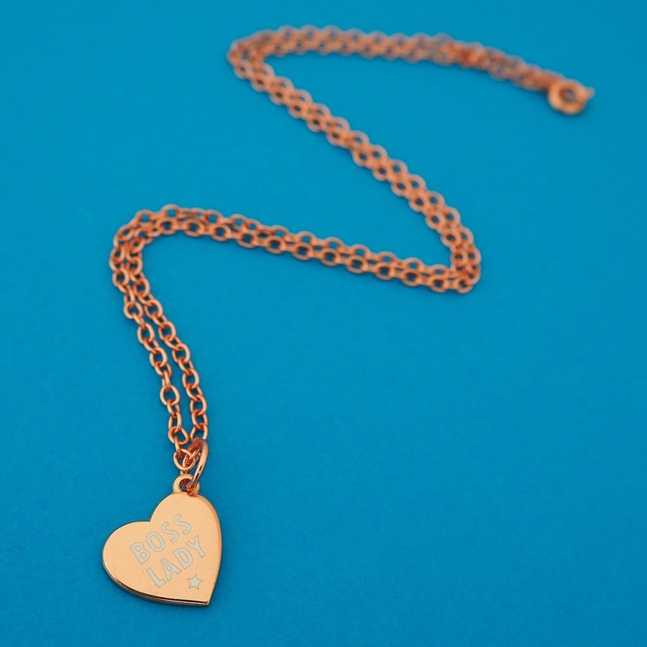 Boss Lady Rose Gold Heart Charm Necklace in Gift Box
