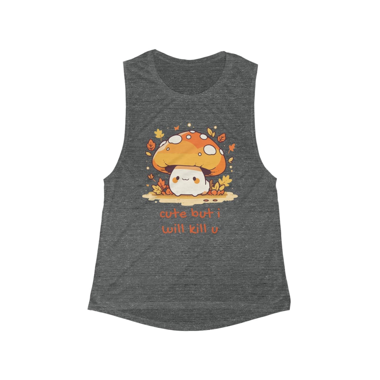 Cute But I Will Kill U Mushroom Women's Flowy Scoop Muscle Tank - Color: Asphalt Slub, Size: S