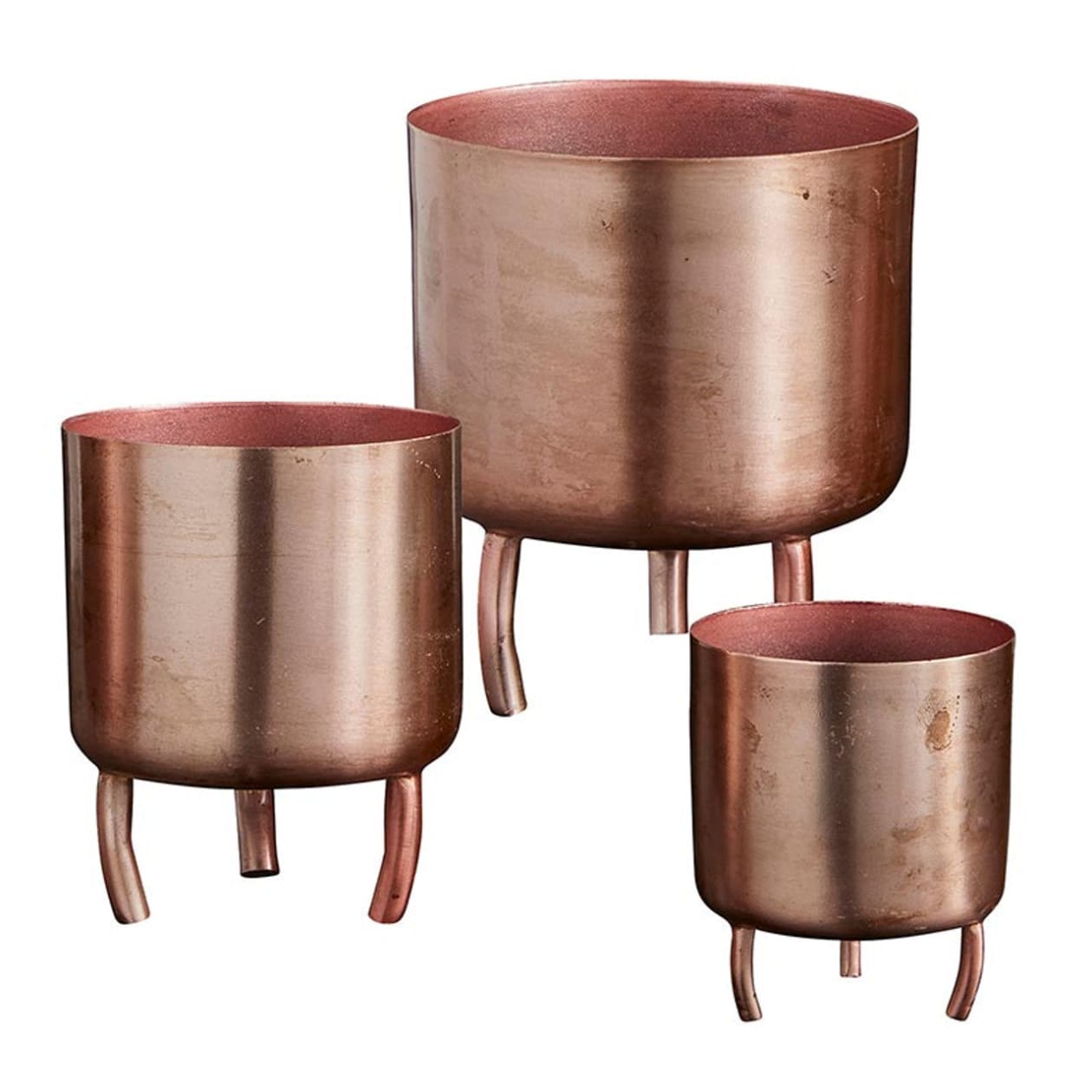 Set of 3 Small Rose Gold Pots | Metal Pots Planter