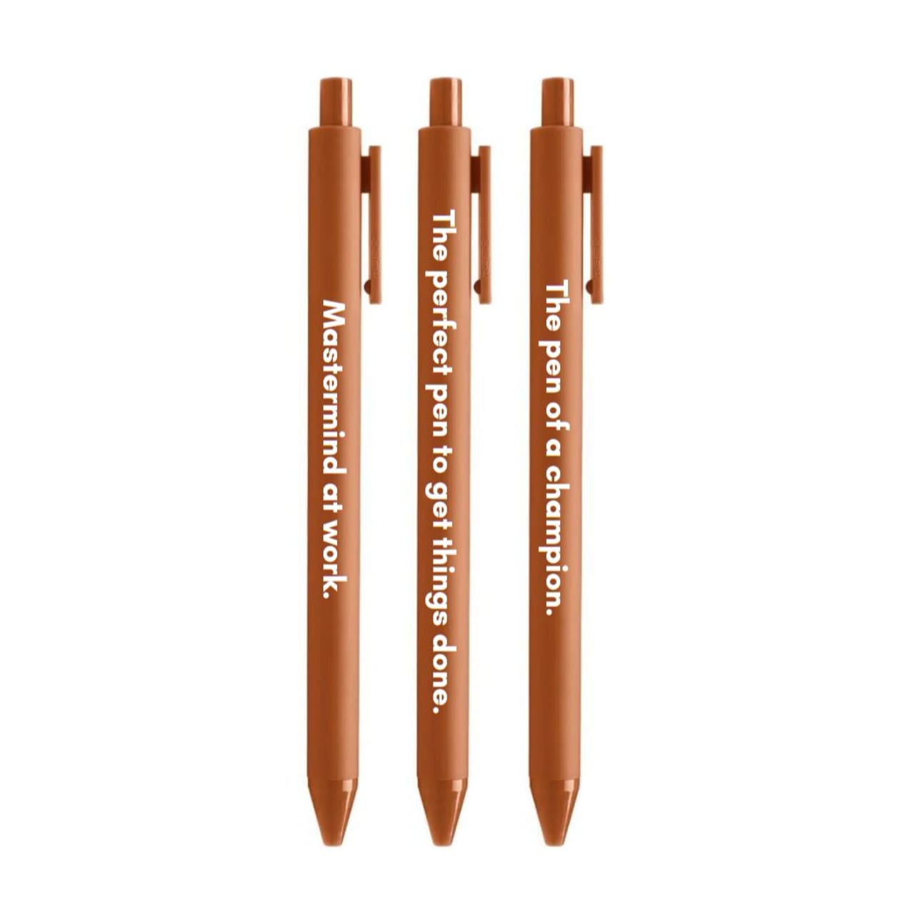 Mastermind Pen Set 🏆 | Gel Click Pen Gift Set | 3 Pens in Caramel