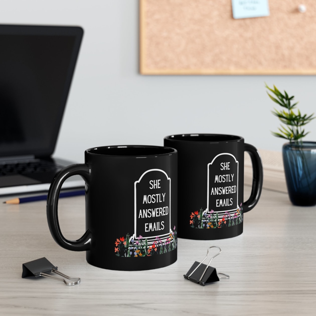 She Mostly Answered Emails in Grave Design 11oz Black Mug