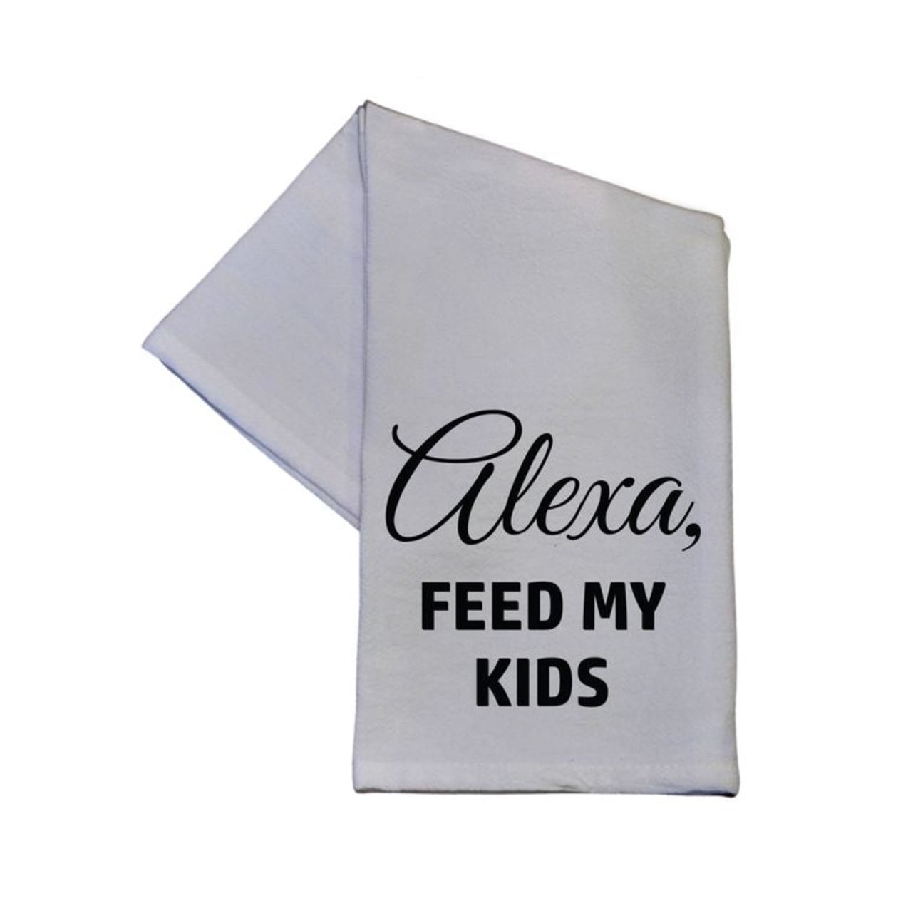 Alexa Feed My Kids Cotton Tea Towel | White | 16" x 24"