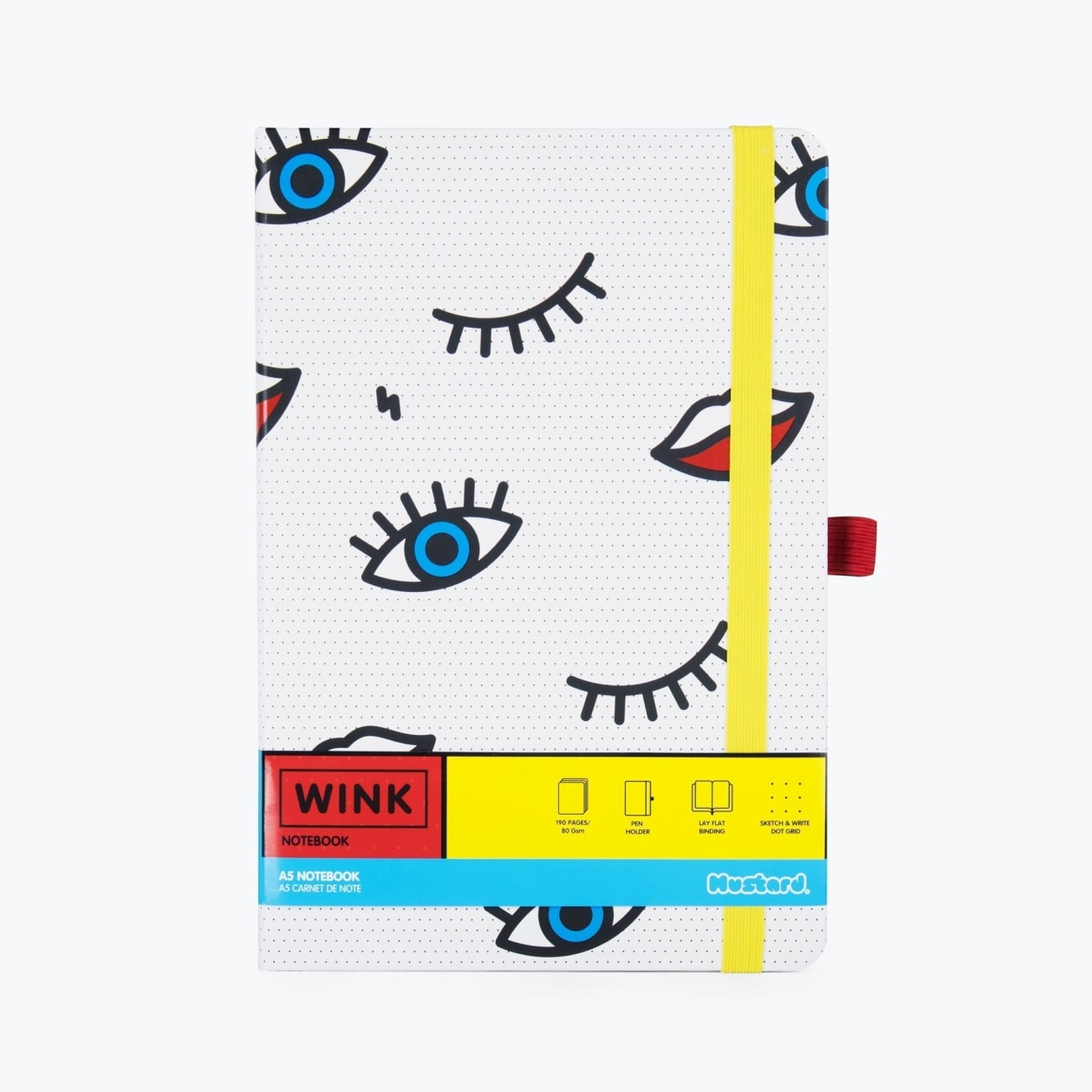 Wink Pop Art Notebook with 190 Dot Grid Pages | Hardbound Journal with Elastic Closure | Gift for Her