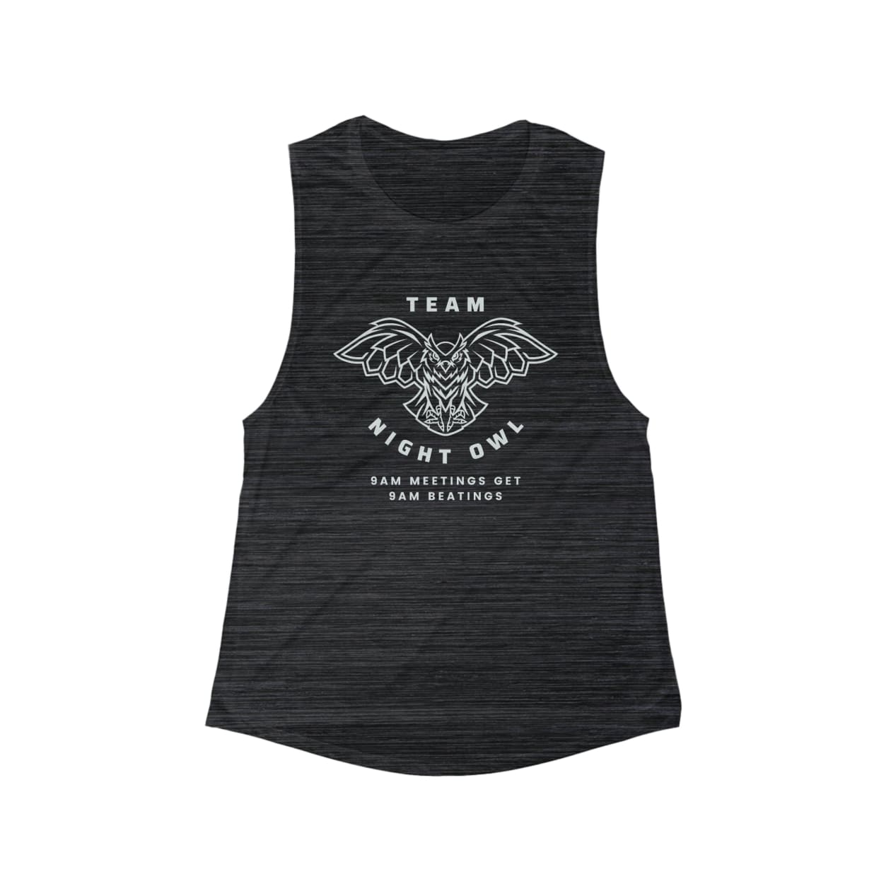 Team Night Owl Women's Flowy Scoop Muscle Tank - Color: Black Slub, Size: S