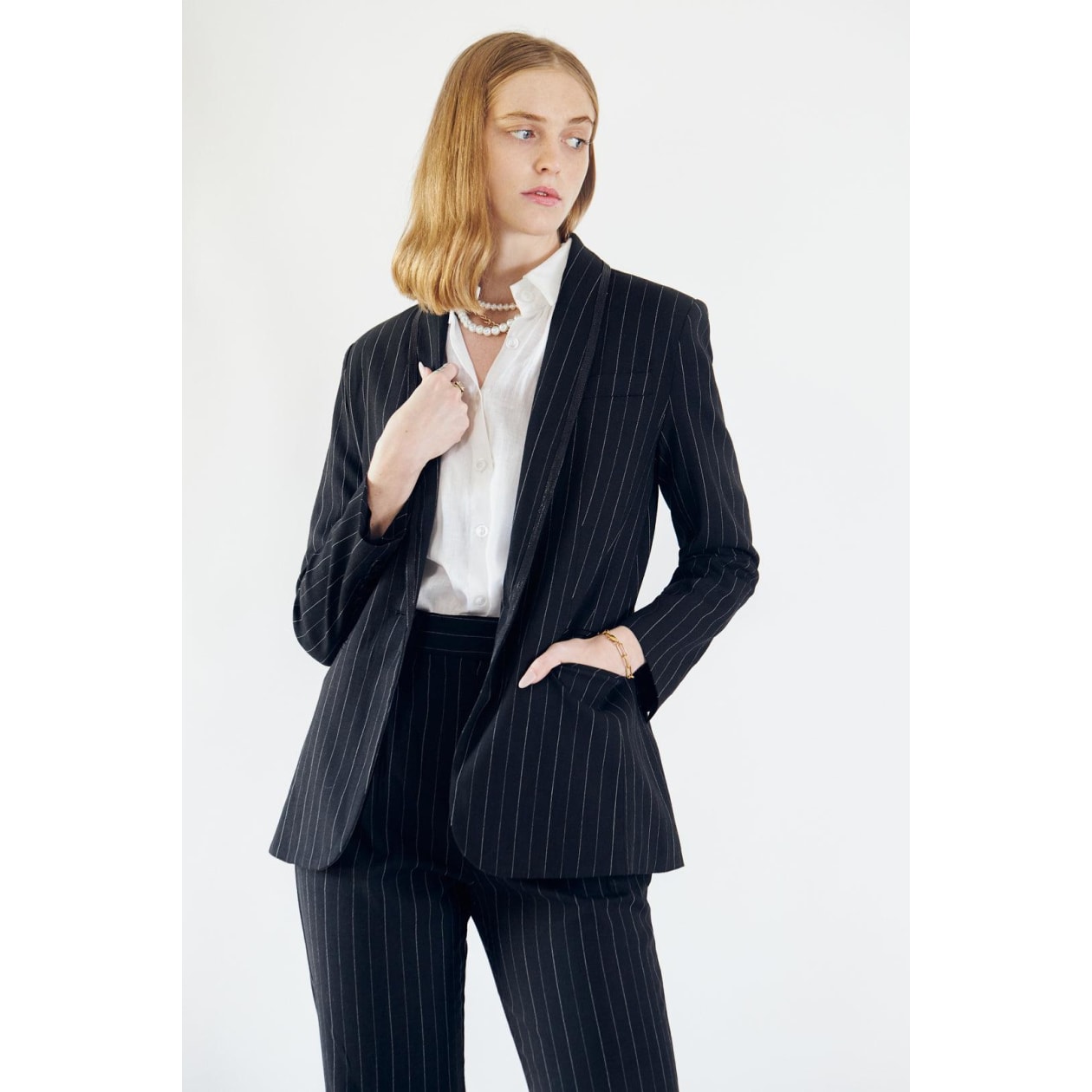 Black Pinstripes Oversize Blazer