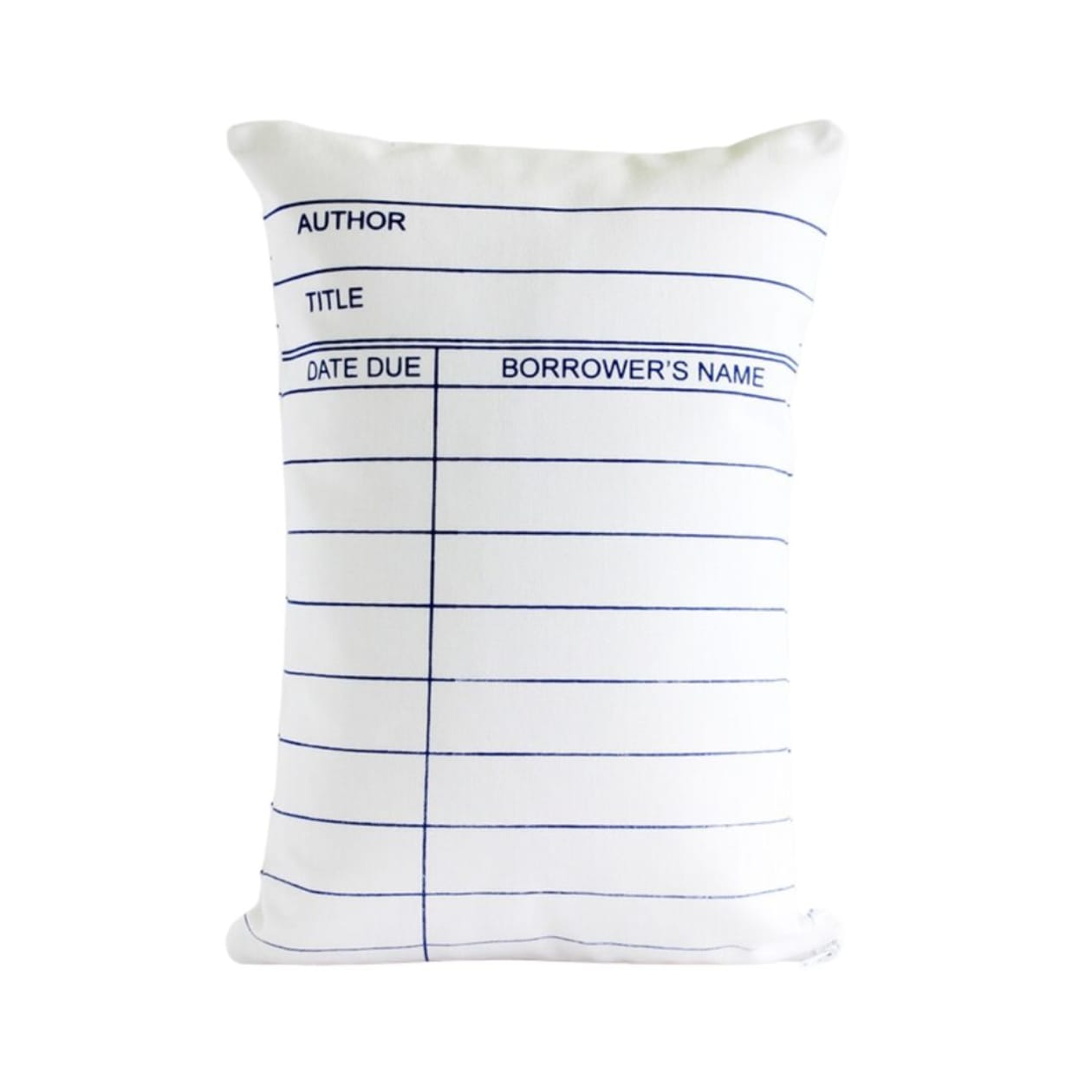 Library Card Pillow in White | Hand Screen Printed | 12" x 16" - Title: White