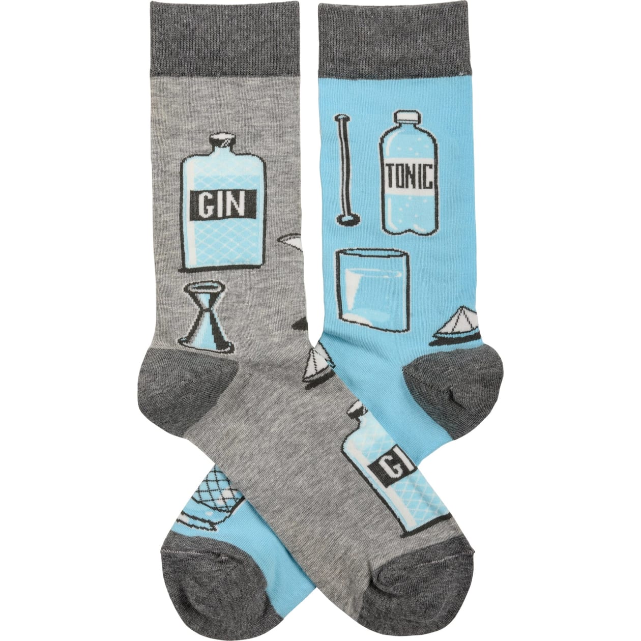 Gin & Tonic Mismatched Funny Novelty Socks in Gray and Blue