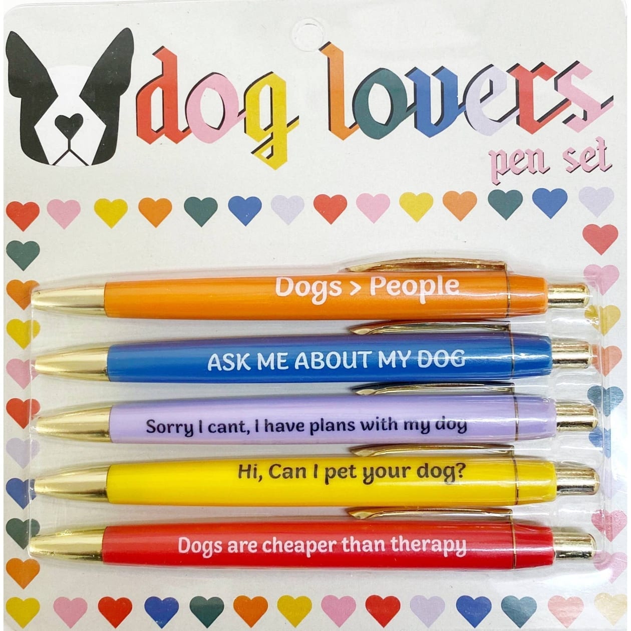 Fun Club Dog Lovers Multicolor Pen Set | 5 Funny Pens Packaged for Gifting | Dogs > People, Dogs Are Cheaper Than Therapy...