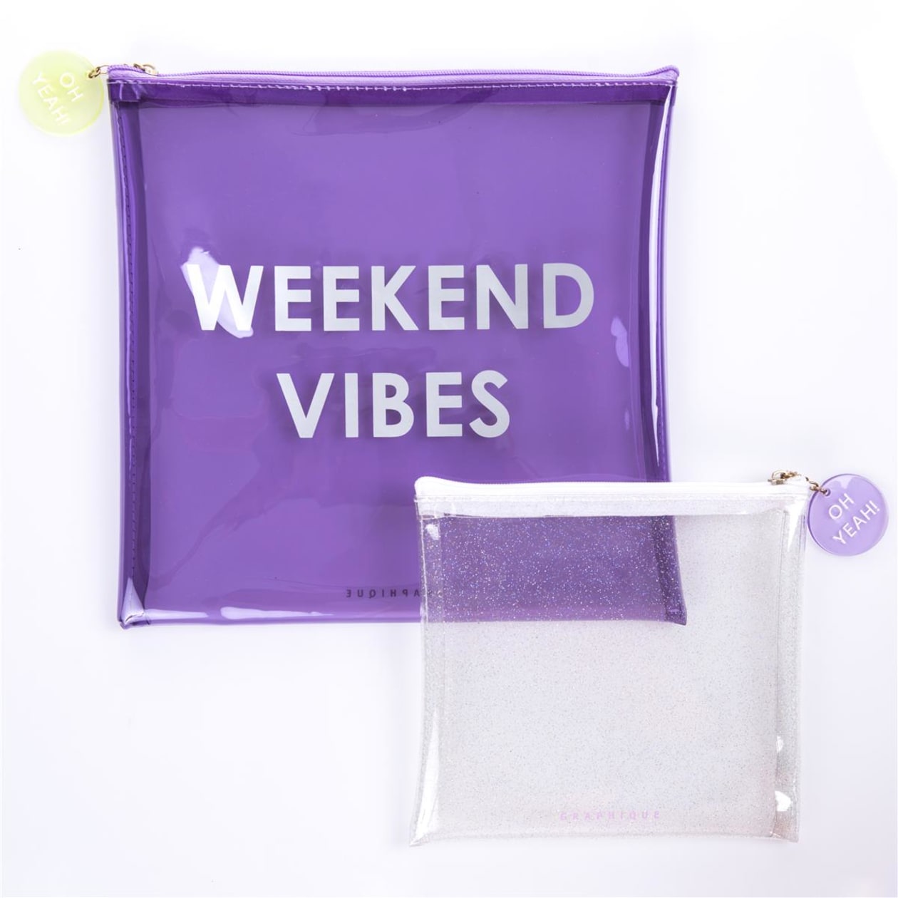 Weekend Vibes Lavender Transparent Zipper Pouch Set of 2