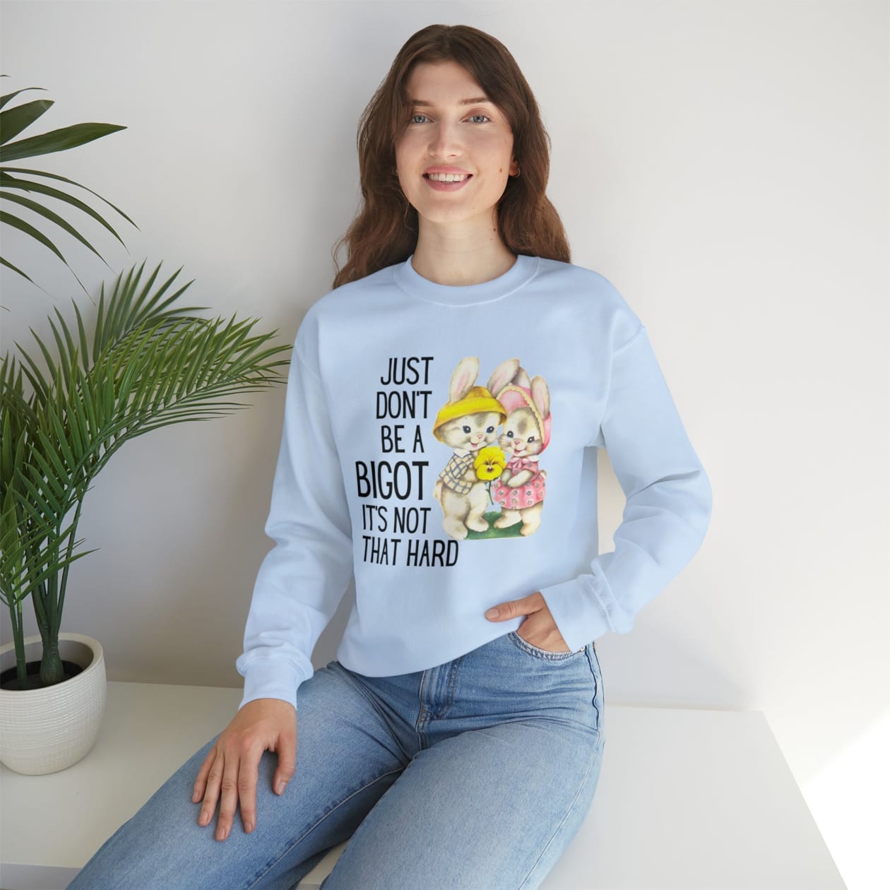 Just Don't Be A Bigot It's Not That Hard Unisex Heavy Blend™ Crewneck Sweatshirt Sizes SM-5XL | Plus Size Available - Color: Light Blue, Size: S