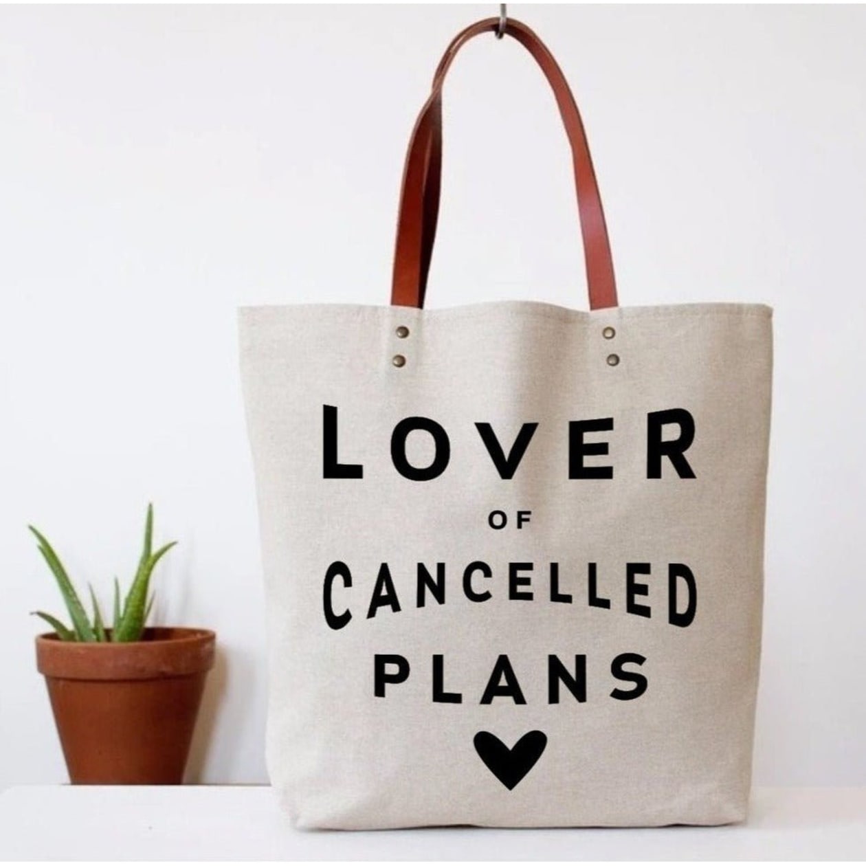 Fun Club Lover of Cancelled Plans Canvas Tote Bag | Vegan Leather Handles
