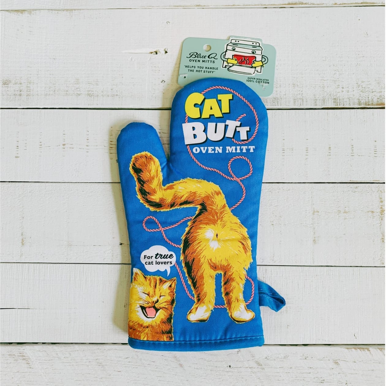 Cat Butt Oven Mitt | Funny Cat Thermal Pot Holder in Blue | BlueQ at GetBullish