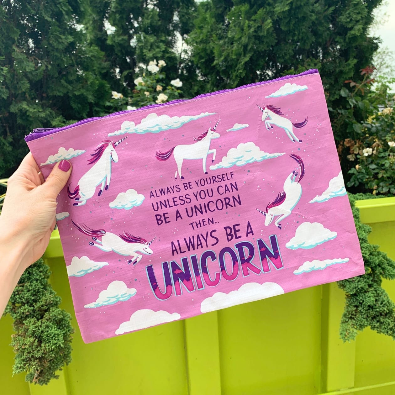 Jumbo Pouch Always Be A Unicorn Purple Recycled Material Jumbo Zipper Folder | 14.25" x 10"