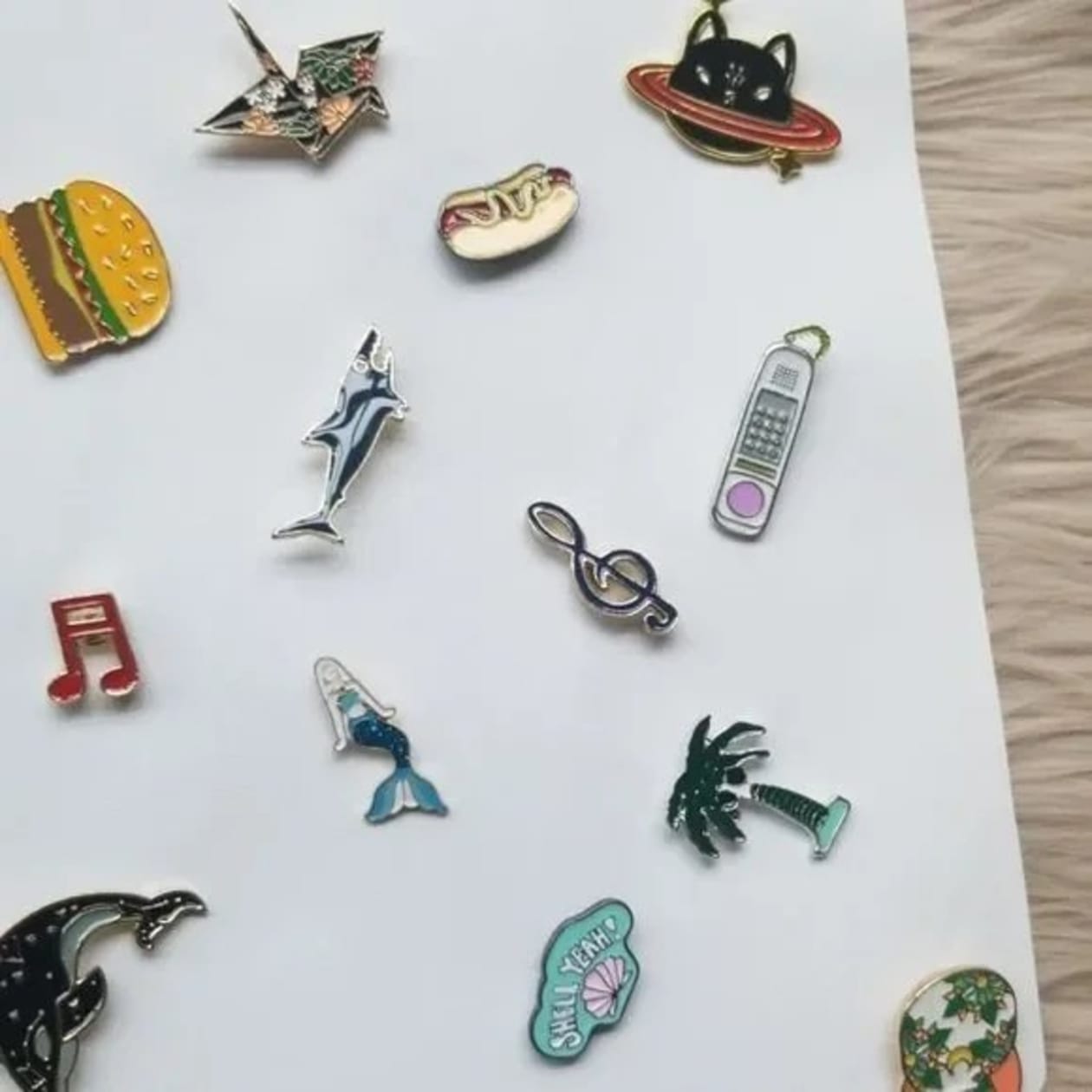 Mystery Enamel Pins Bundle of 20 on Hanging Banner