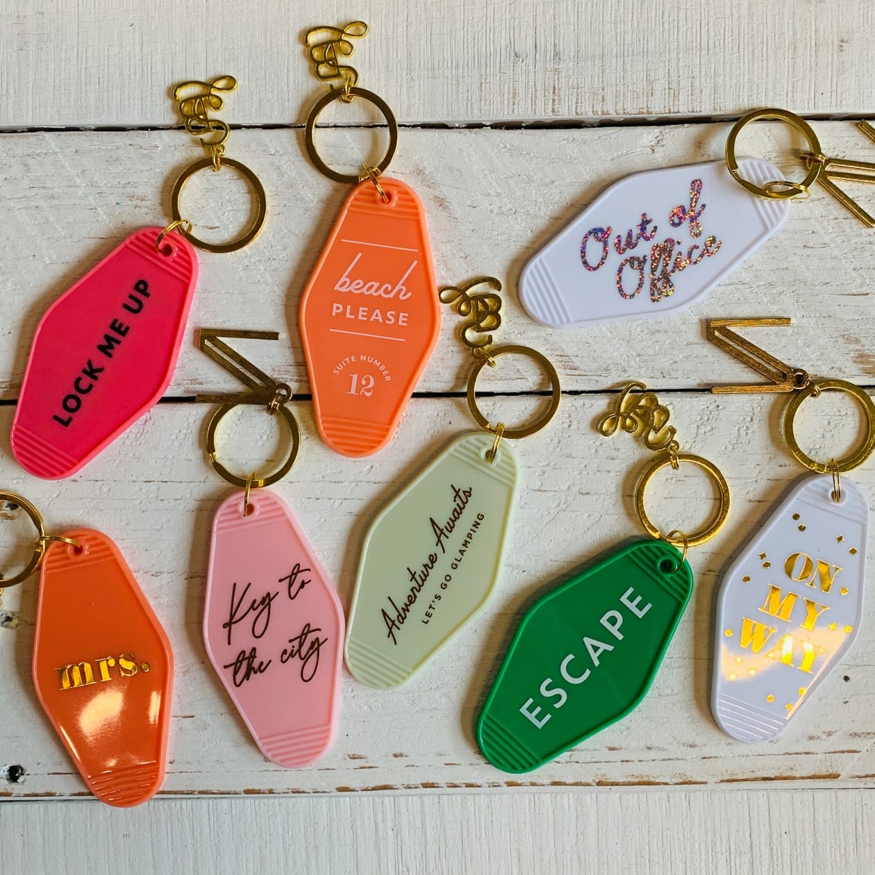 Beach Please Motel Style Keychain with Gold Hardware