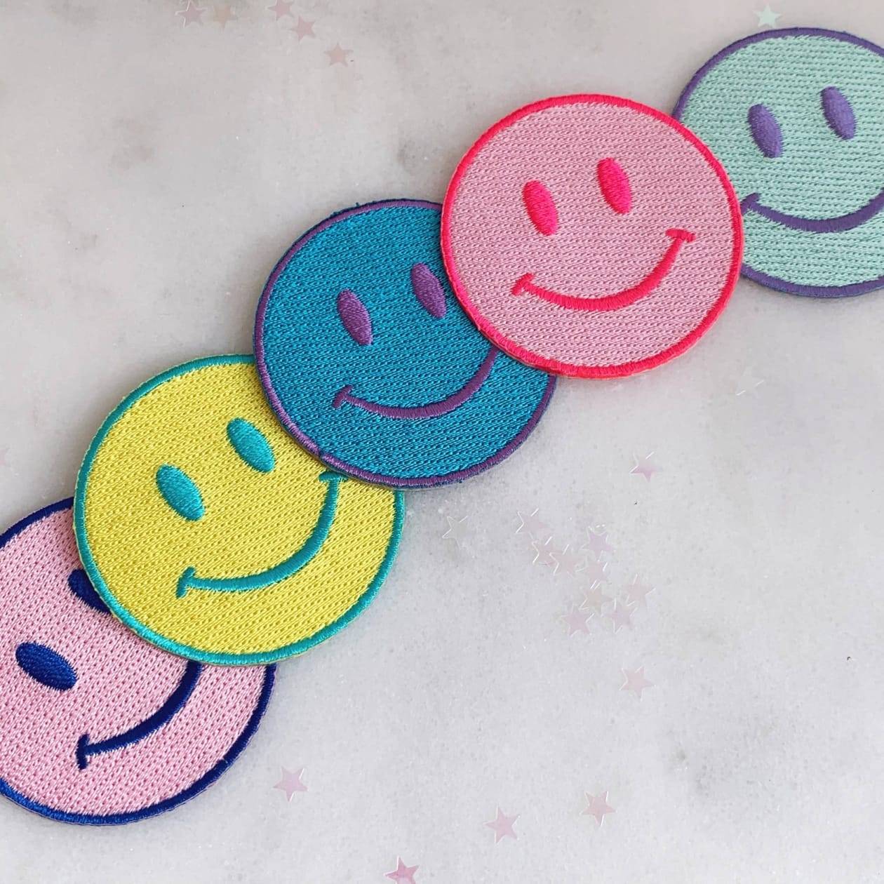 Smiley Face Patch in Pink-Neon Pink, Mint or Yellow | Fully Embroidered 80's Smiley Icon