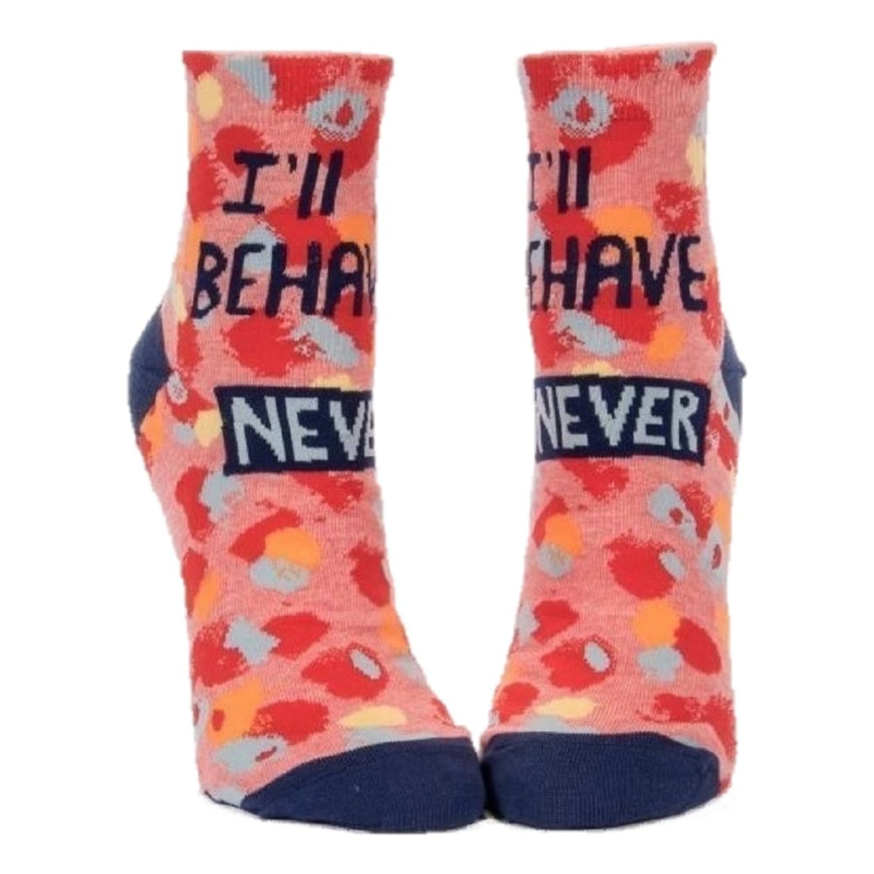 I'll Behave Never Women's Ankle Socks in Coral, Red, and Navy | BlueQ at GetBullish