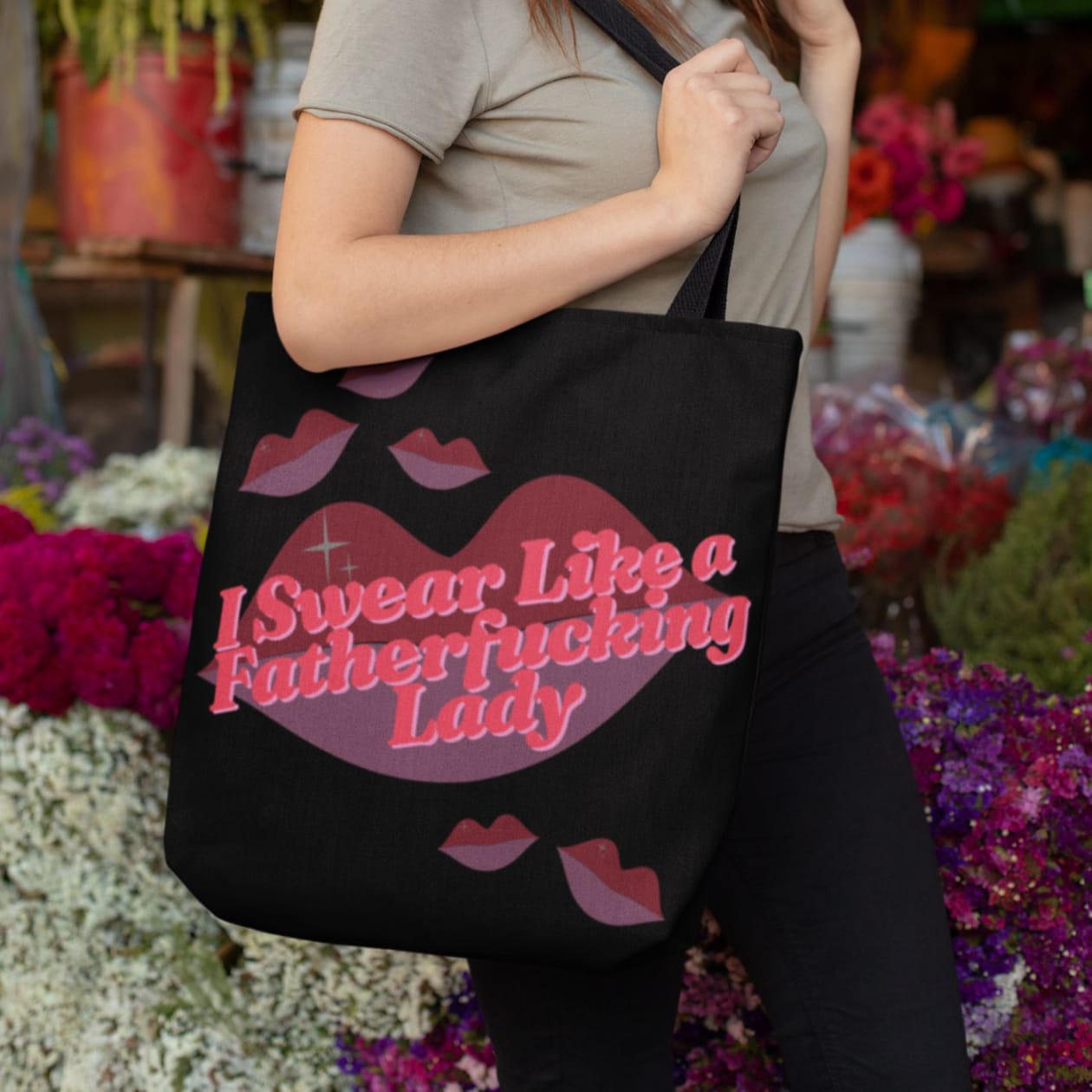 I Swear Like a Fatherf💋cking Lady Tote Bag in Black | 18" x 18"