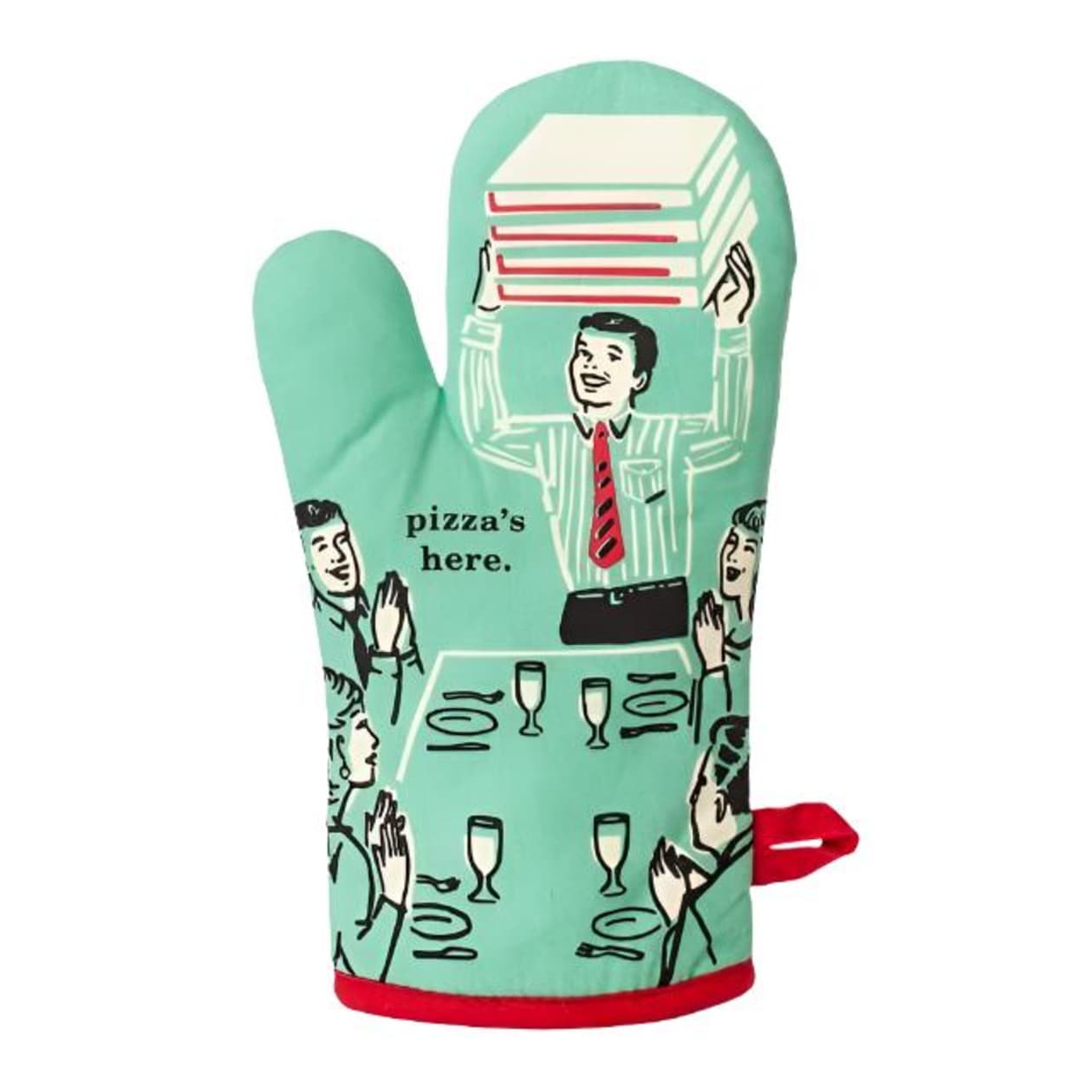 Pizza's Here Dad Oven Mitt in Retro Mint Green | Men's Dad Gift | Kitchen Thermal Single Pot Holder