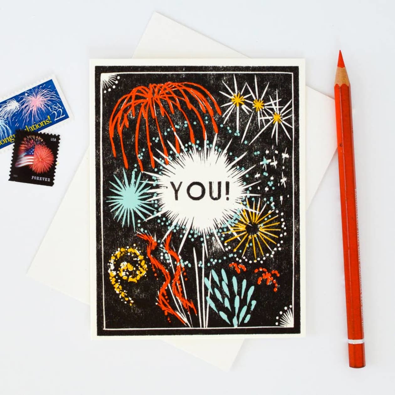 Fireworks For You Indigo Printed Card