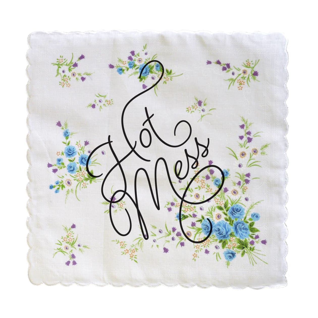 Hot Mess Hankie Retro Floral Print Cotton Handkerchief