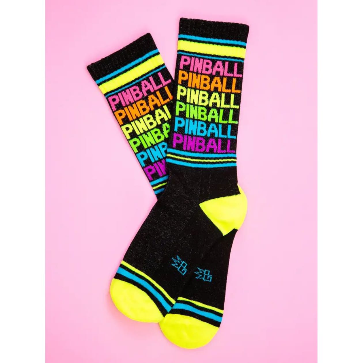 Pinball - Neon Rainbow Gym Crew Socks | Black Cotton Socks | Unisex