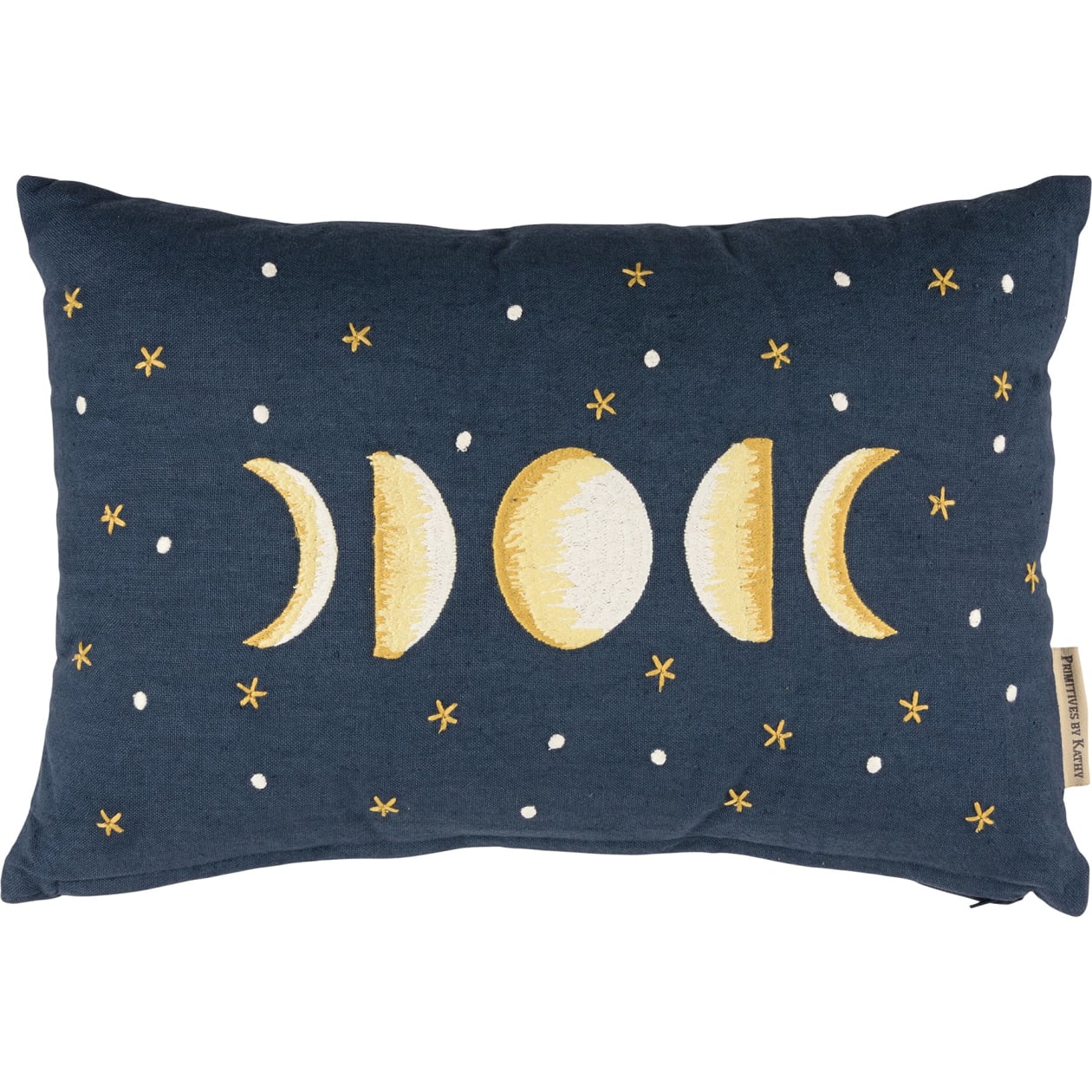 Moon Phases Pillow | Navy Blue Cotton | 15" x 10"